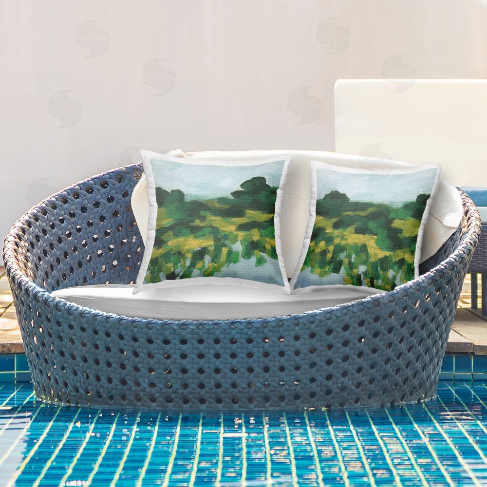 June Erica Vess Reflecting Green Nature Outdoor Quick-Dry Polyester Printed Throw Pillow in Back Yard