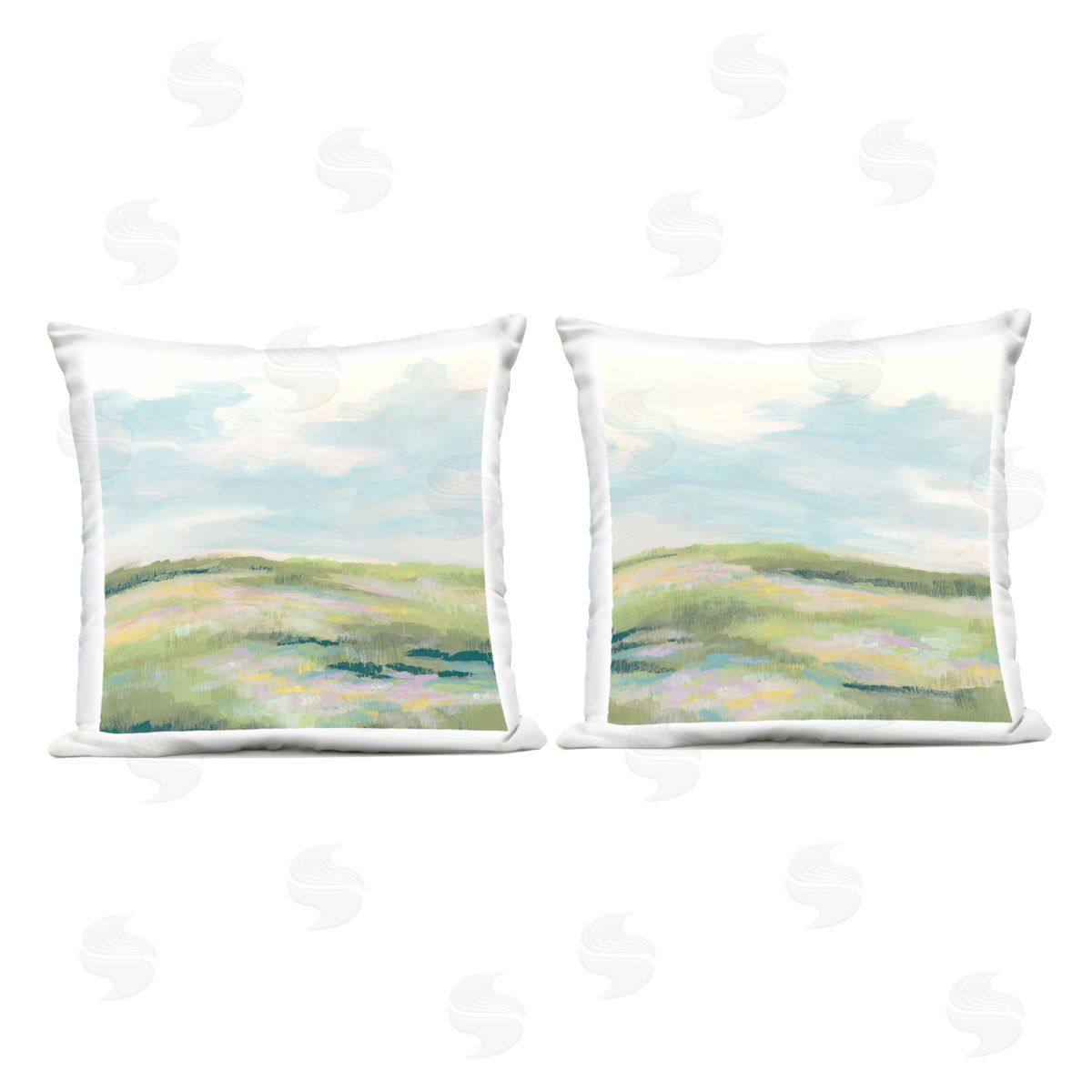 June Erica Vess Pastel Meadow under Blue Sky Outdoor Quick-Dry Polyester Printed Throw Pillow