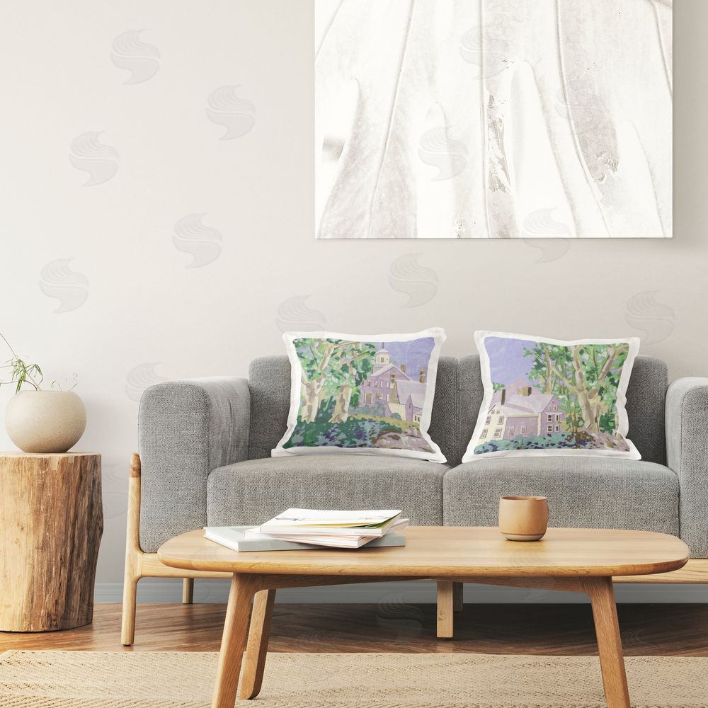 Melissa Wang Quaint Scenic Houses Printed Plush Polyester Throw Pillow On Chair