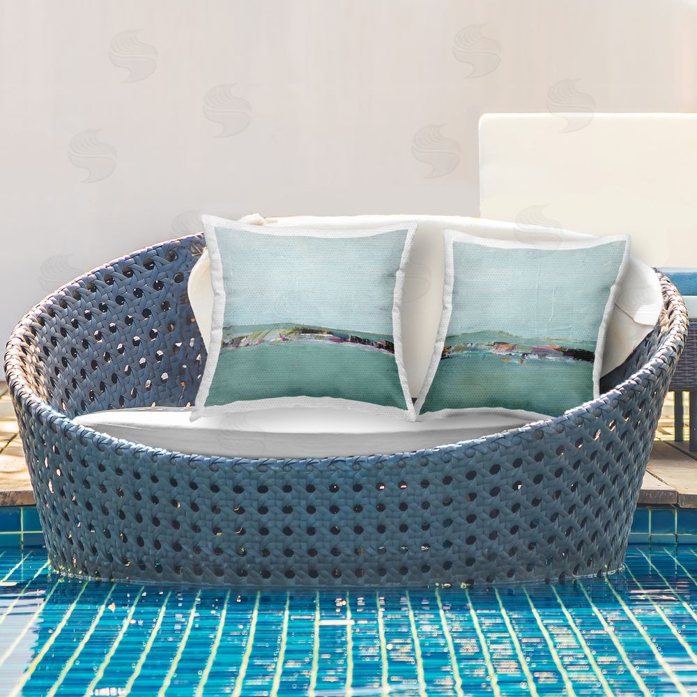 Ethan Harper Abstract Sea Distant Cliffs Outdoor Quick-Dry Polyester Printed Throw Pillow in Back Yard