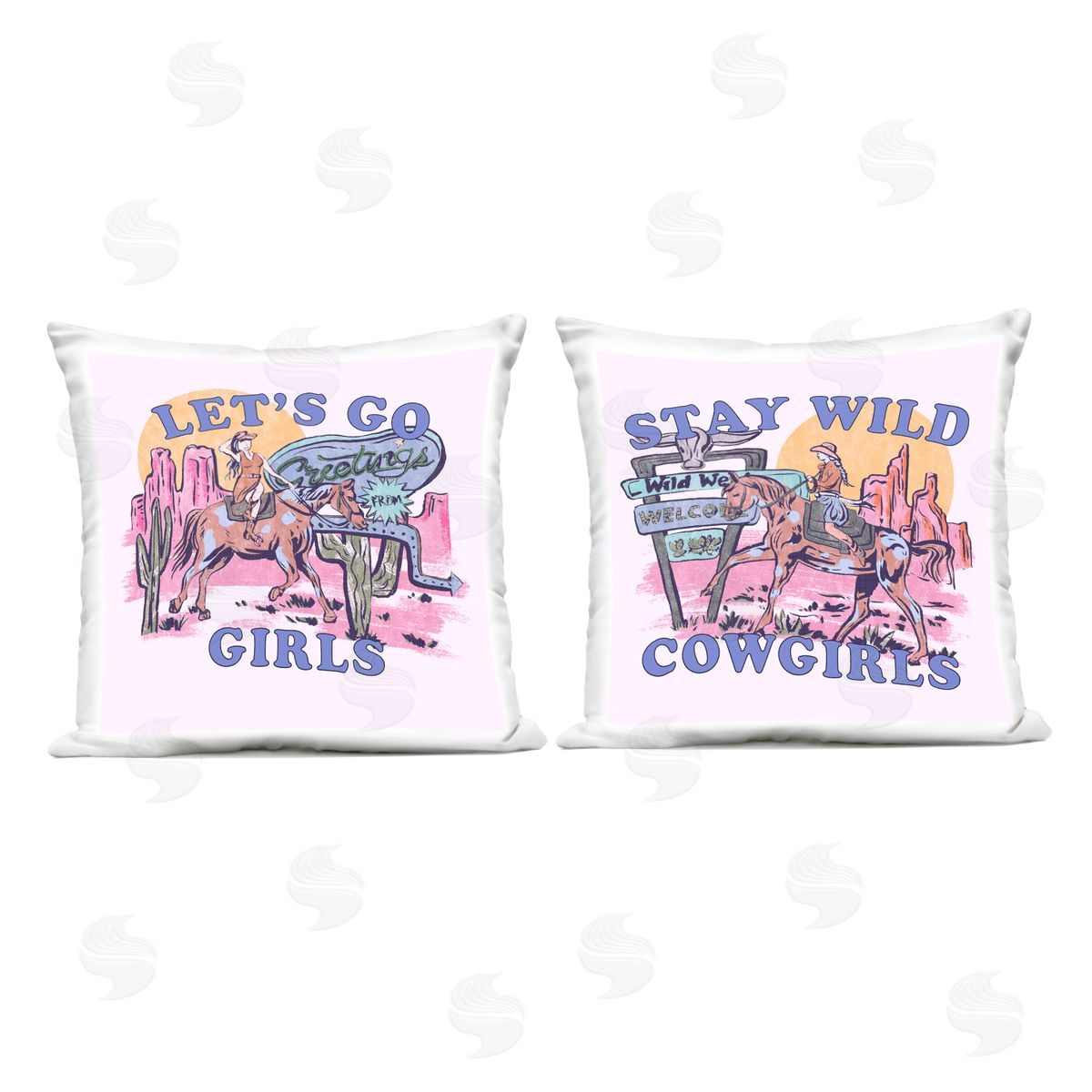 Melissa Wang Pink Cowgirl Phrases Outdoor Quick-Dry Polyester Printed Throw Pillow