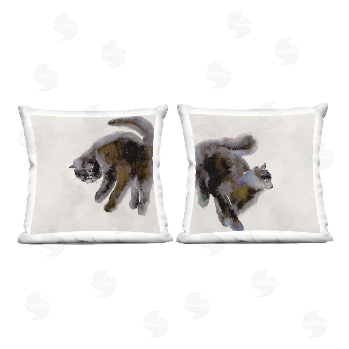Melissa Wang Fuzzy Black Cats on Beige Printed Plush Polyester Throw Pillow
