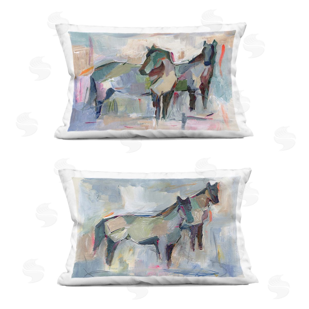 Ethan Harper Ambiguous Horse Visages Printed Plush Polyester Throw Pillow