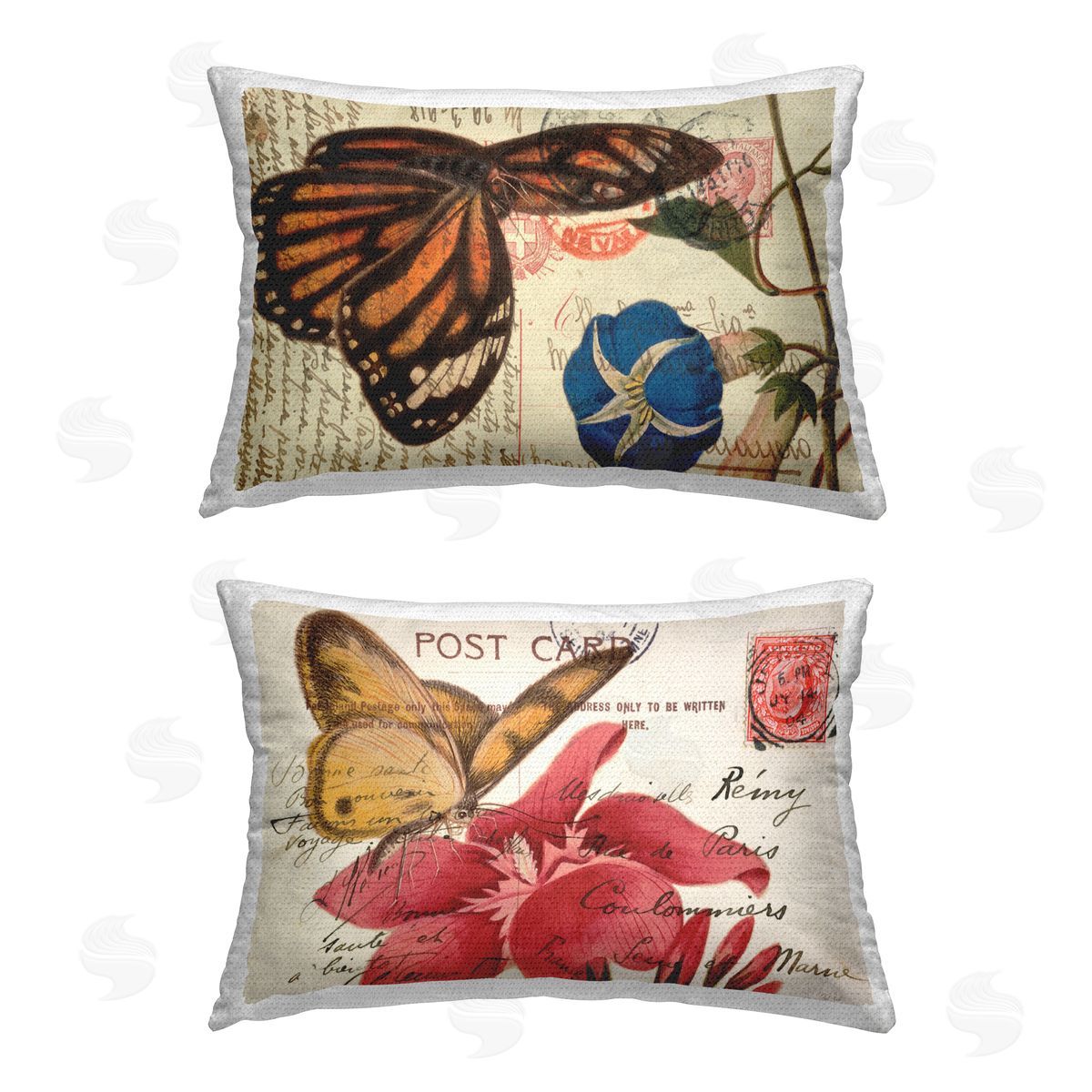 Deborah Revell Vintage Post Butterflies Outdoor Quick-Dry Polyester Printed Throw Pillow