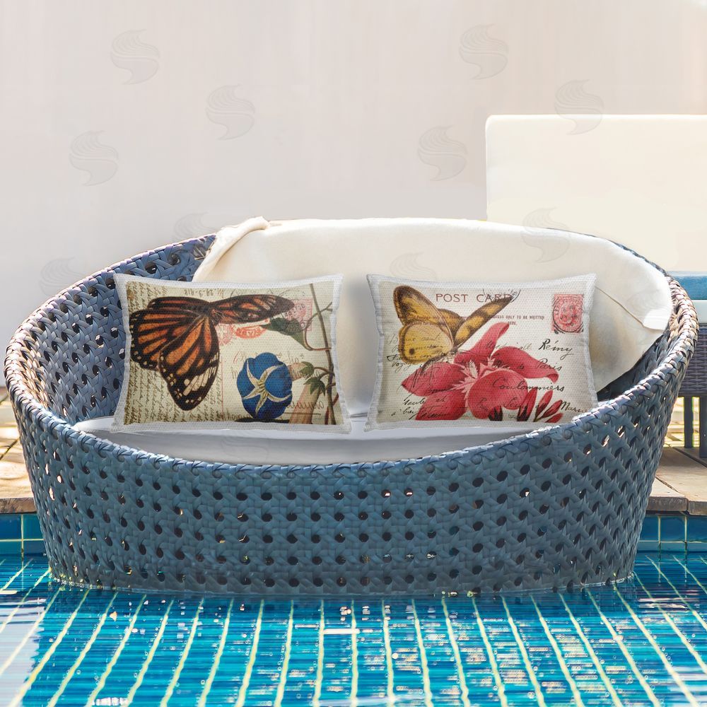 Deborah Revell Vintage Post Butterflies Outdoor Quick-Dry Polyester Printed Throw Pillow in Back Yard