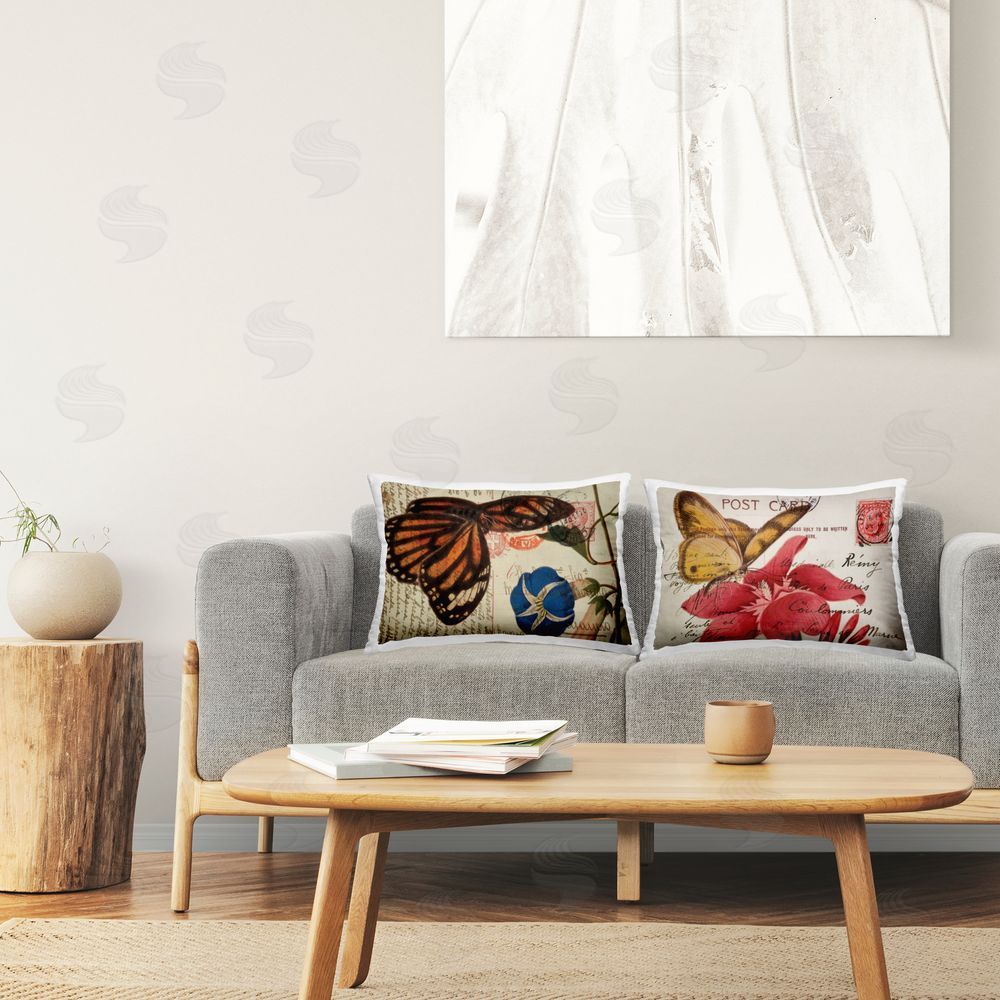 Deborah Revell Vintage Post Butterflies Printed Plush Polyester Throw Pillow On Chair