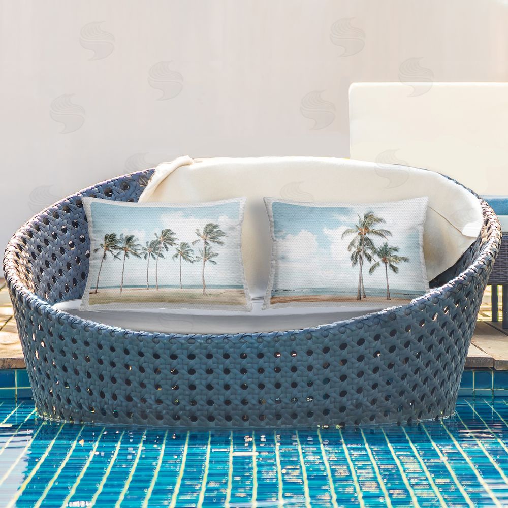 Elena Chukhlebova Sunny Windblown Palms Outdoor Quick-Dry Polyester Printed Throw Pillow in Back Yard