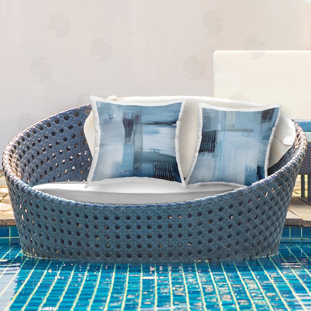 Susan Jill Funky Blue Abstracts Outdoor Quick-Dry Polyester Printed Throw Pillow in Back Yard