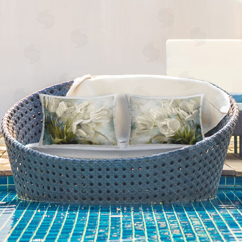 Susan Arnot Classic Curving Tulips Outdoor Quick-Dry Polyester Printed Throw Pillow in Back Yard