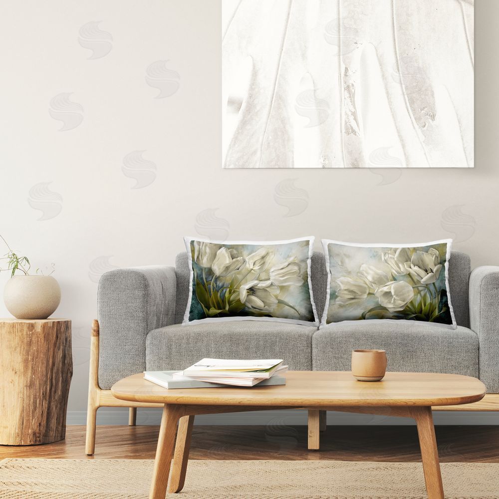 Susan Arnot Classic Curving Tulips Printed Plush Polyester Throw Pillow On Chair