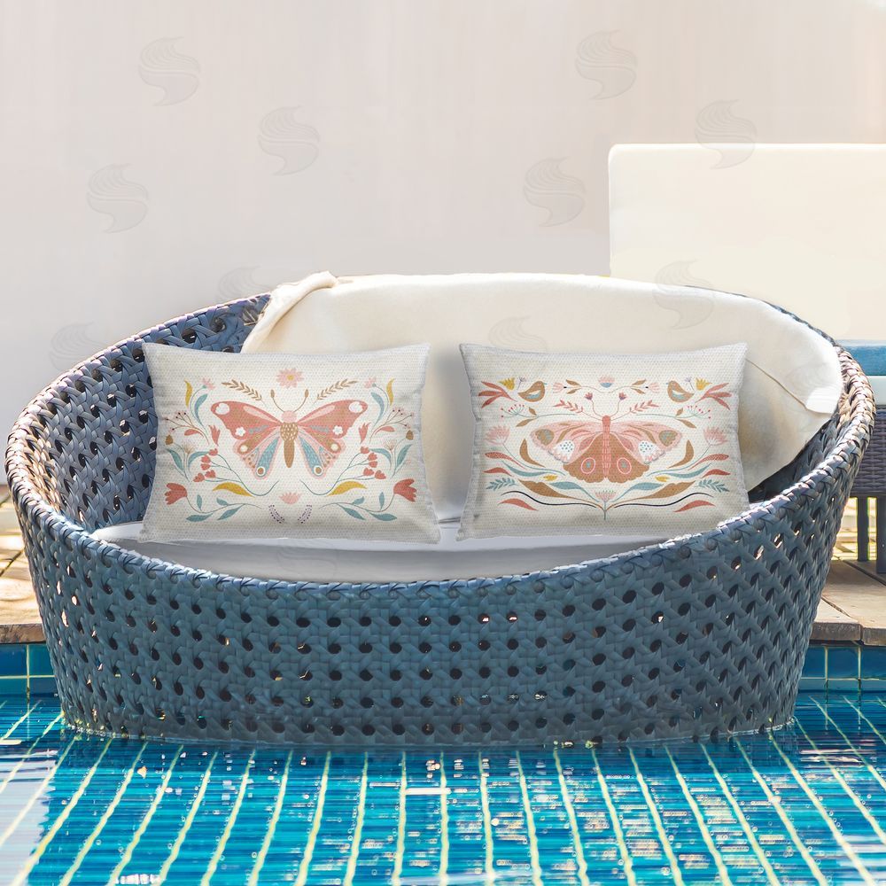 Kim Allen Folk Butterflies & Florals Outdoor Quick-Dry Polyester Printed Throw Pillow in Back Yard