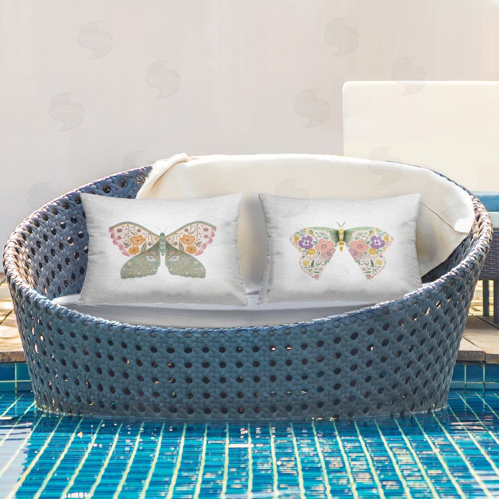 Kim Allen Folk Florals Butterflies Outdoor Quick-Dry Polyester Printed Throw Pillow in Back Yard
