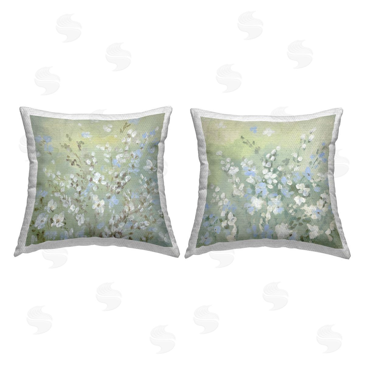 Lanie Loreth Soft Wildflowers on Green Outdoor Quick-Dry Polyester Printed Throw Pillow
