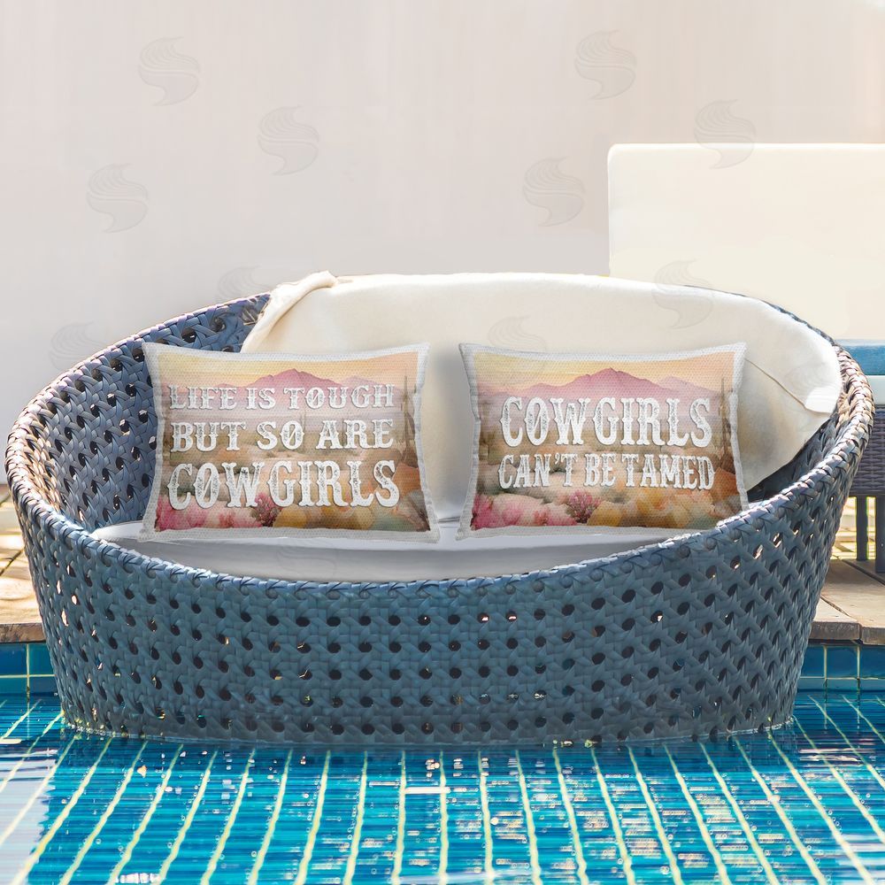 Lettered and Lined Tough Cowgirls Phrases Outdoor Quick-Dry Polyester Printed Throw Pillow in Back Yard