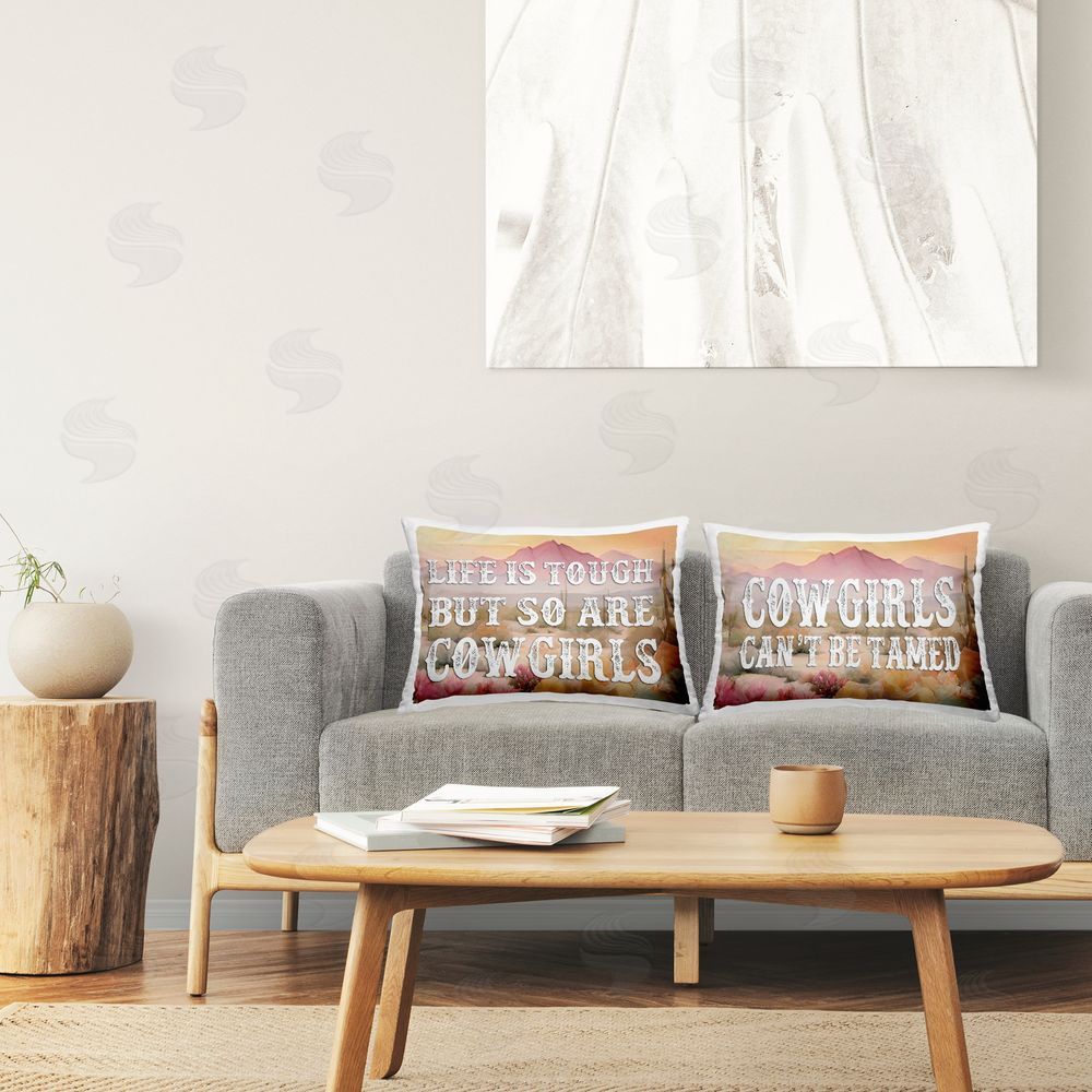 Lettered and Lined Tough Cowgirls Phrases Printed Plush Polyester Throw Pillow On Chair