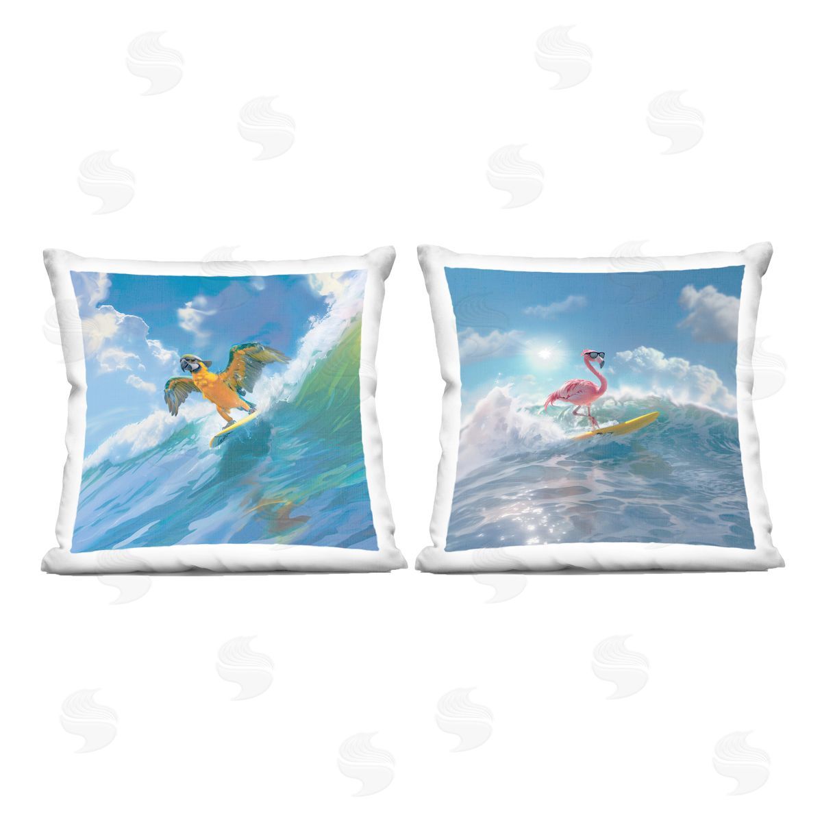 Jim Baldwin Parrot & Flamingo Surf Printed Plush Polyester Throw Pillow
