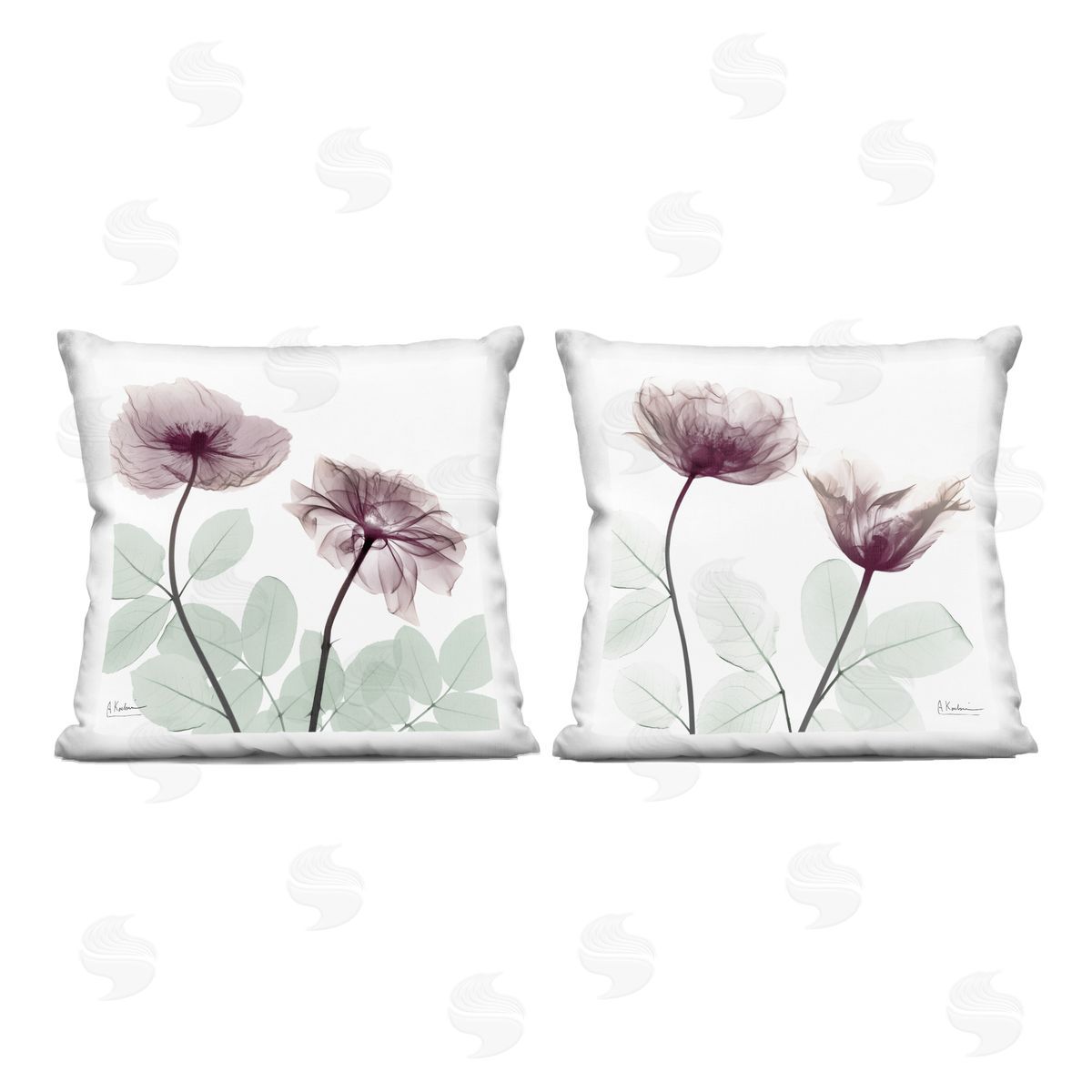 Albert Koetsier Delicate Mauve Flowers Printed Plush Polyester Throw Pillow