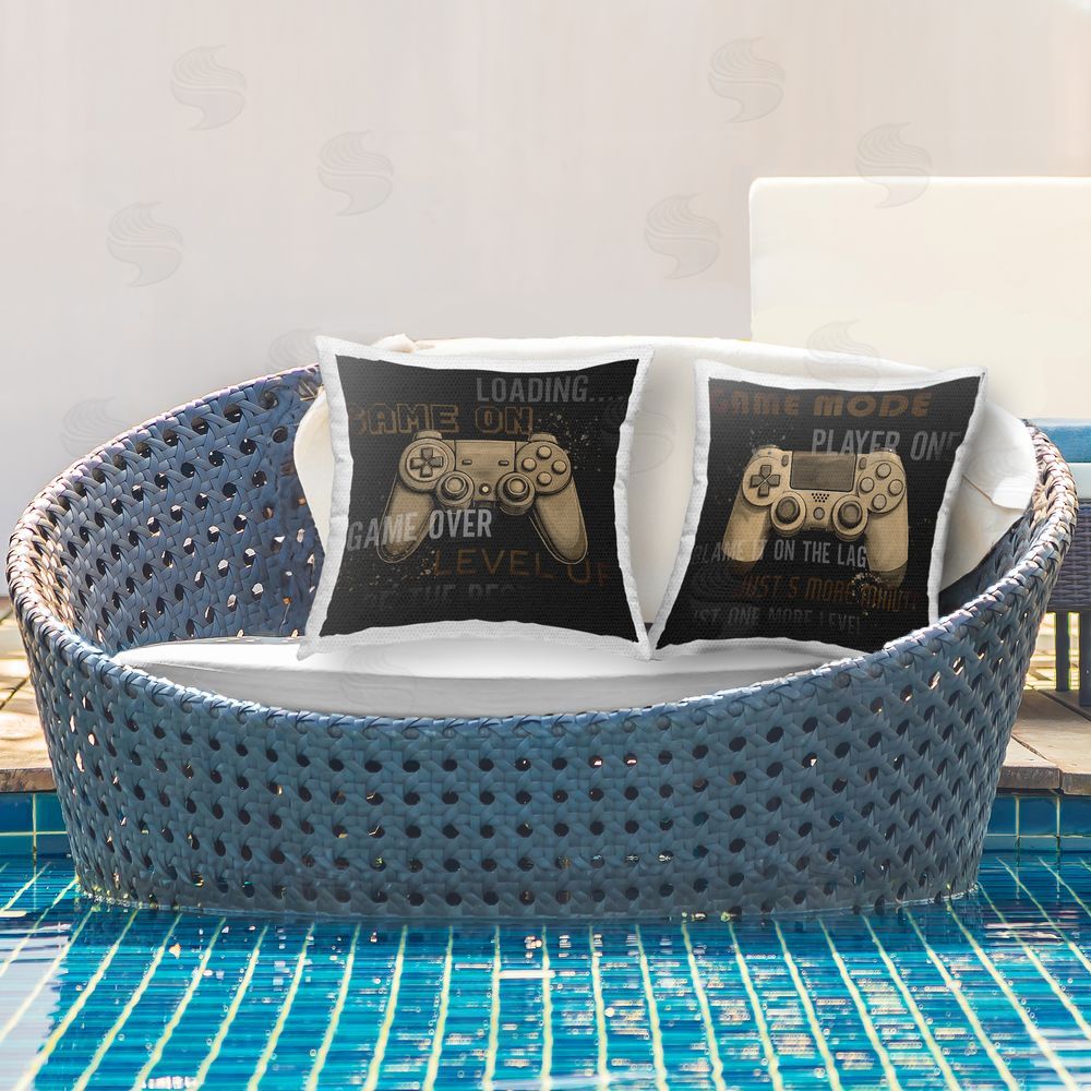 Kim Allen Vintage Controllers with Expressions Outdoor Quick-Dry Polyester Printed Throw Pillow in Back Yard