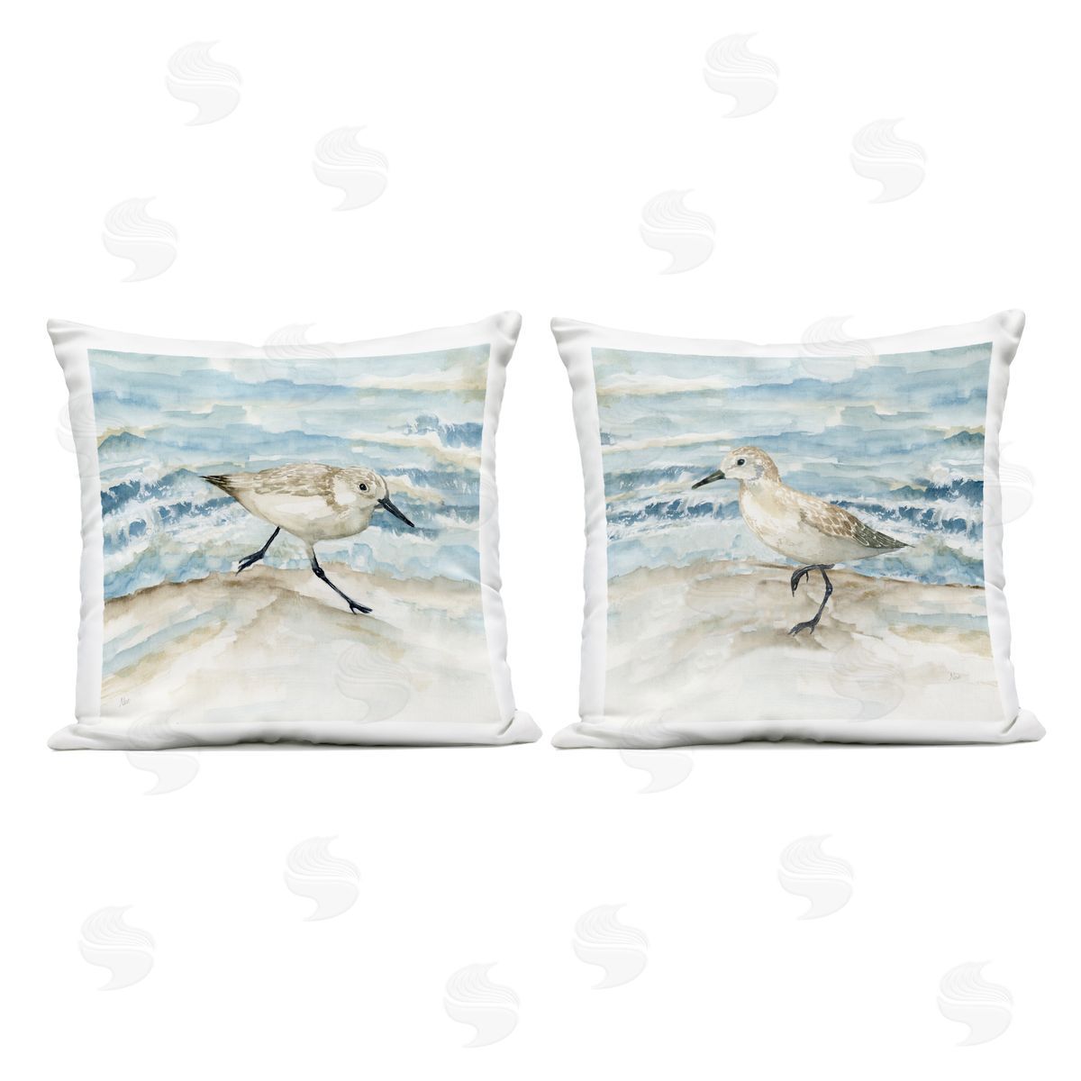 Nan Sandpipers Treading Beach Shore Outdoor Quick-Dry Polyester Printed Throw Pillow
