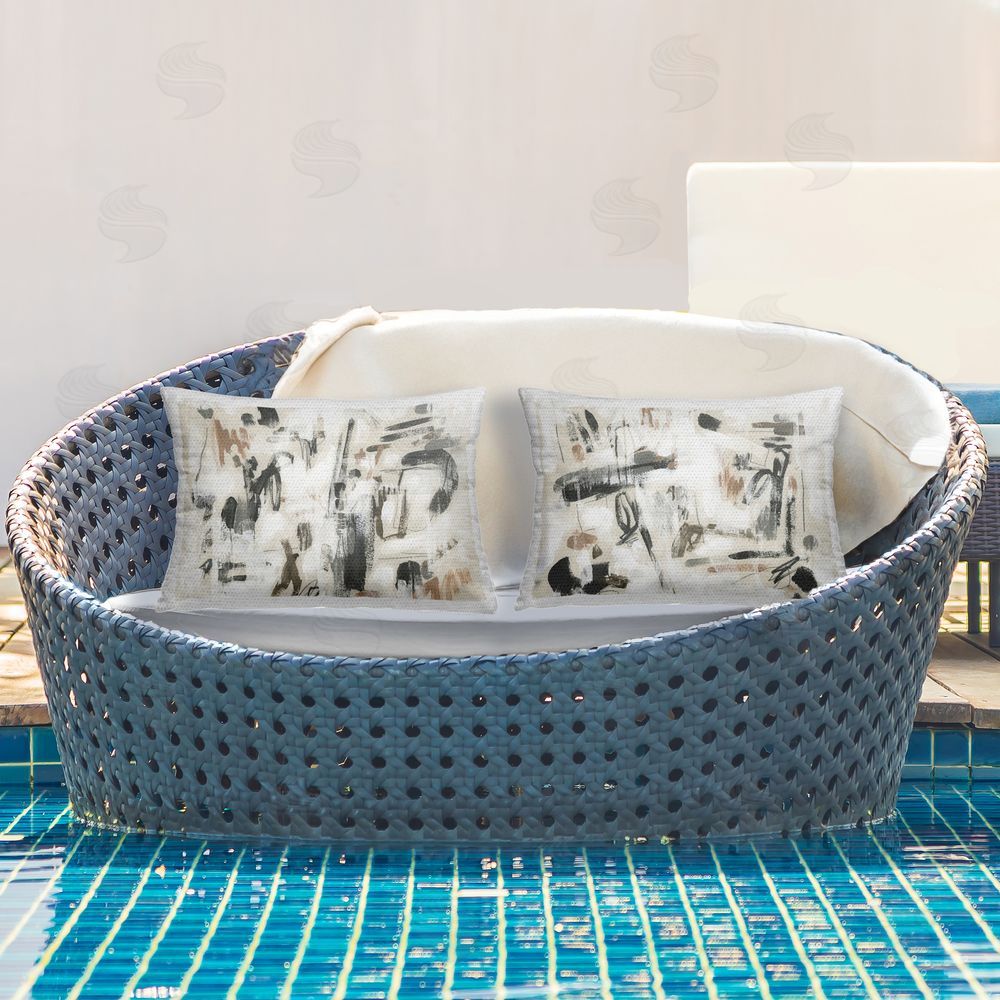 June Erica Vess Neutral Earth Tones Abstraction Outdoor Quick-Dry Polyester Printed Throw Pillow in Back Yard