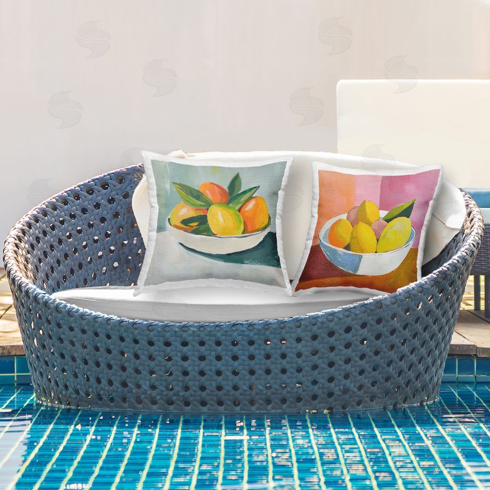 Walker Noble Fresh Fruits in Bowl Outdoor Quick-Dry Polyester Printed Throw Pillow in Back Yard