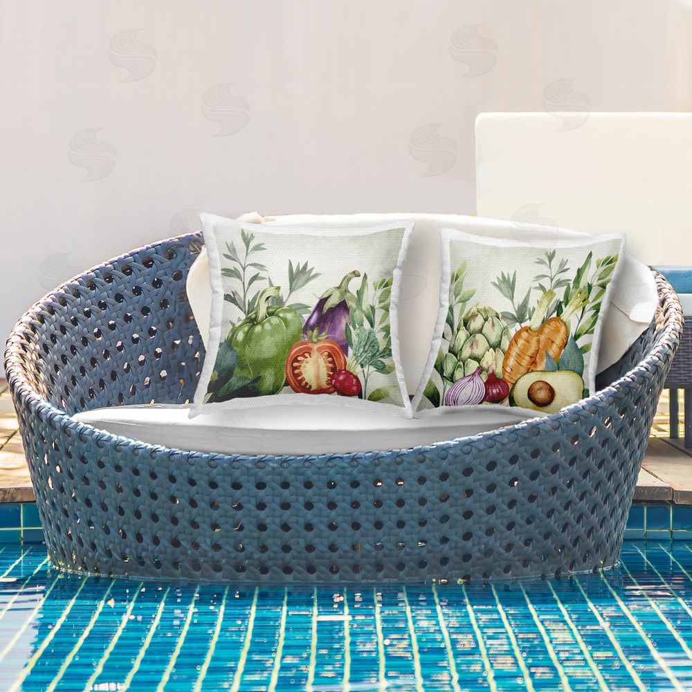 Kim Allen Organic Kitchen Garden Vegetables Outdoor Quick-Dry Polyester Printed Throw Pillow in Back Yard