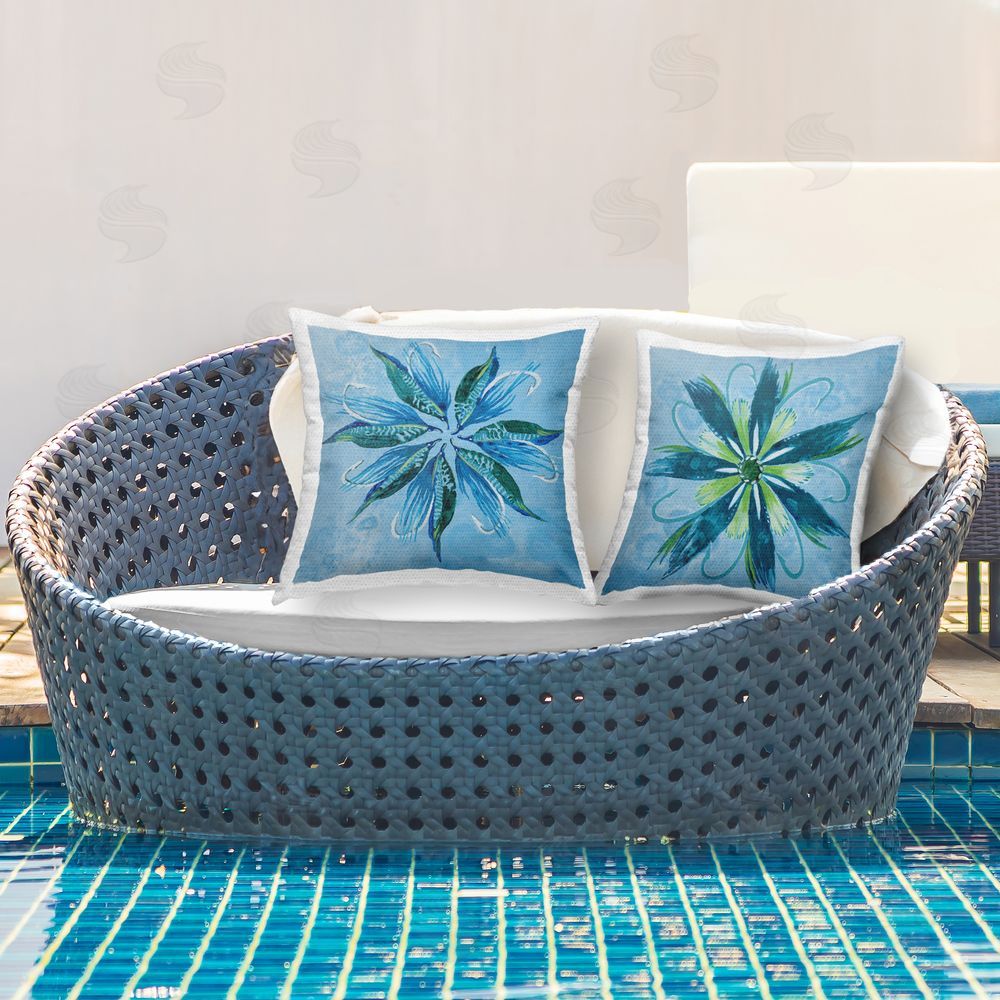 Liz Jardine Whimsical Flower Shapes Outdoor Quick-Dry Polyester Printed Throw Pillow in Back Yard