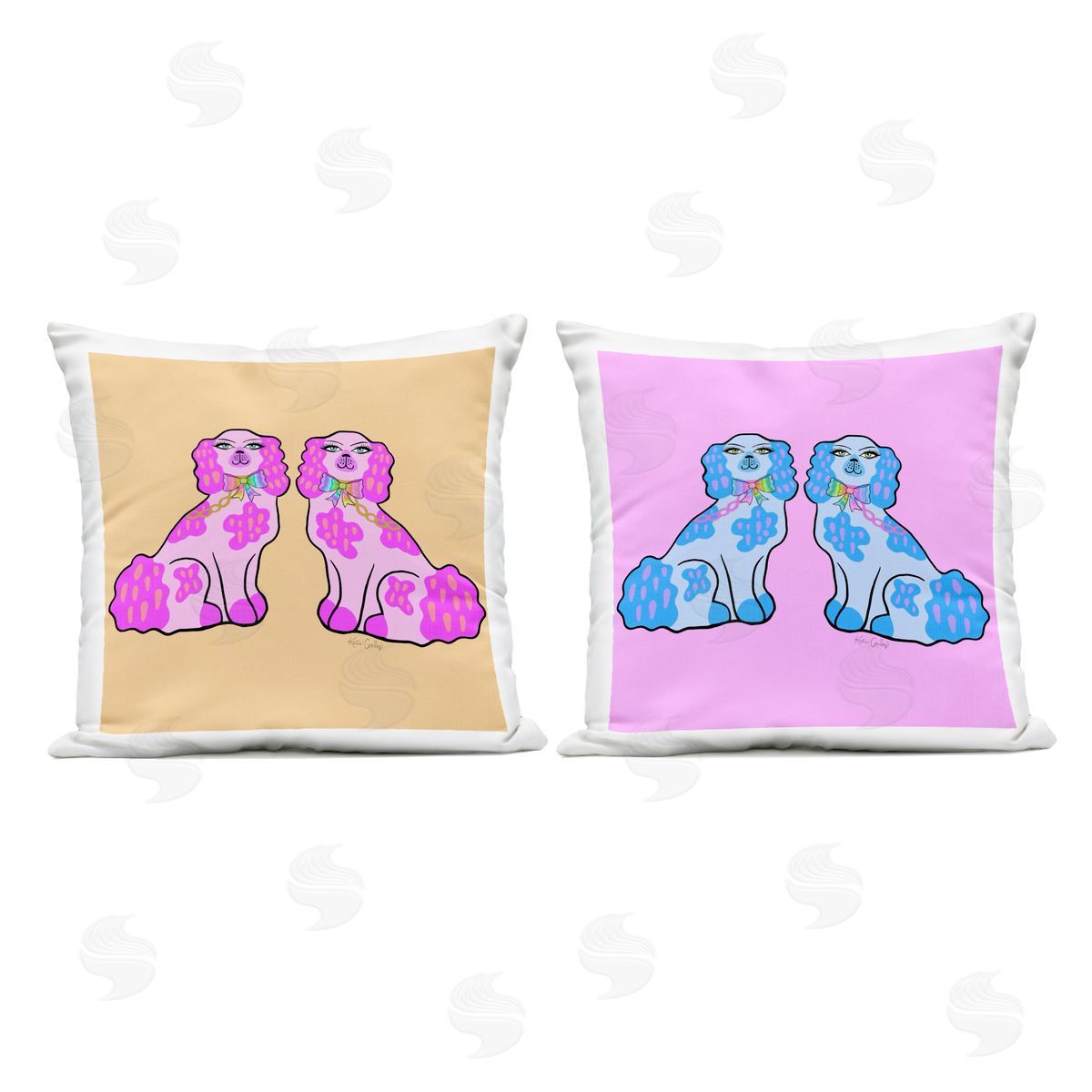Katie Conley Bright Whimsy Dog Pairs Outdoor Quick-Dry Polyester Printed Throw Pillow