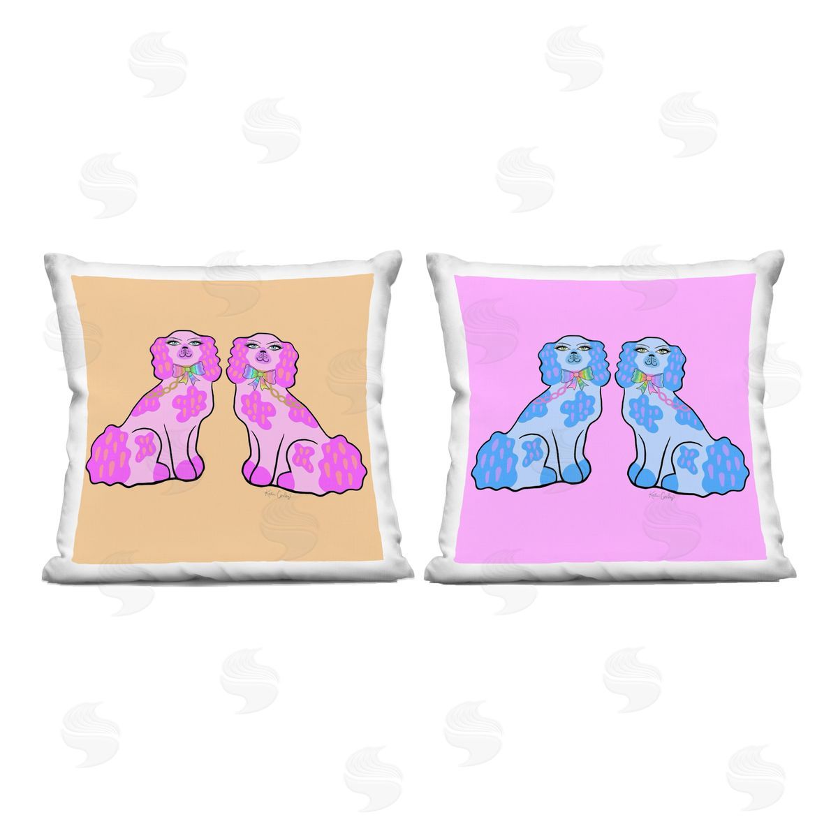 Katie Conley Bright Whimsy Dog Pairs Printed Plush Polyester Throw Pillow