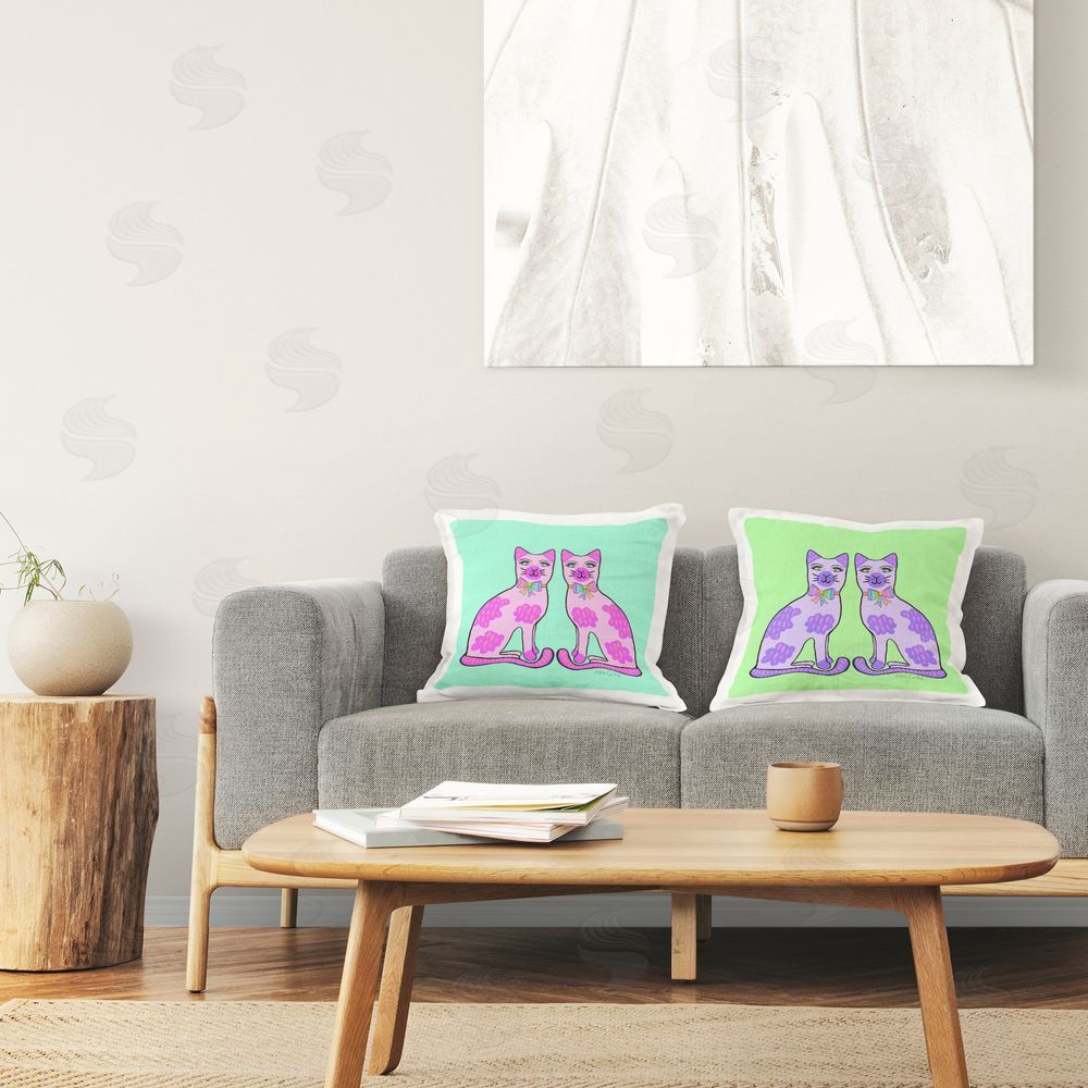 Katie Conley Funky Whimsy Cat Pairs Printed Plush Polyester Throw Pillow On Chair