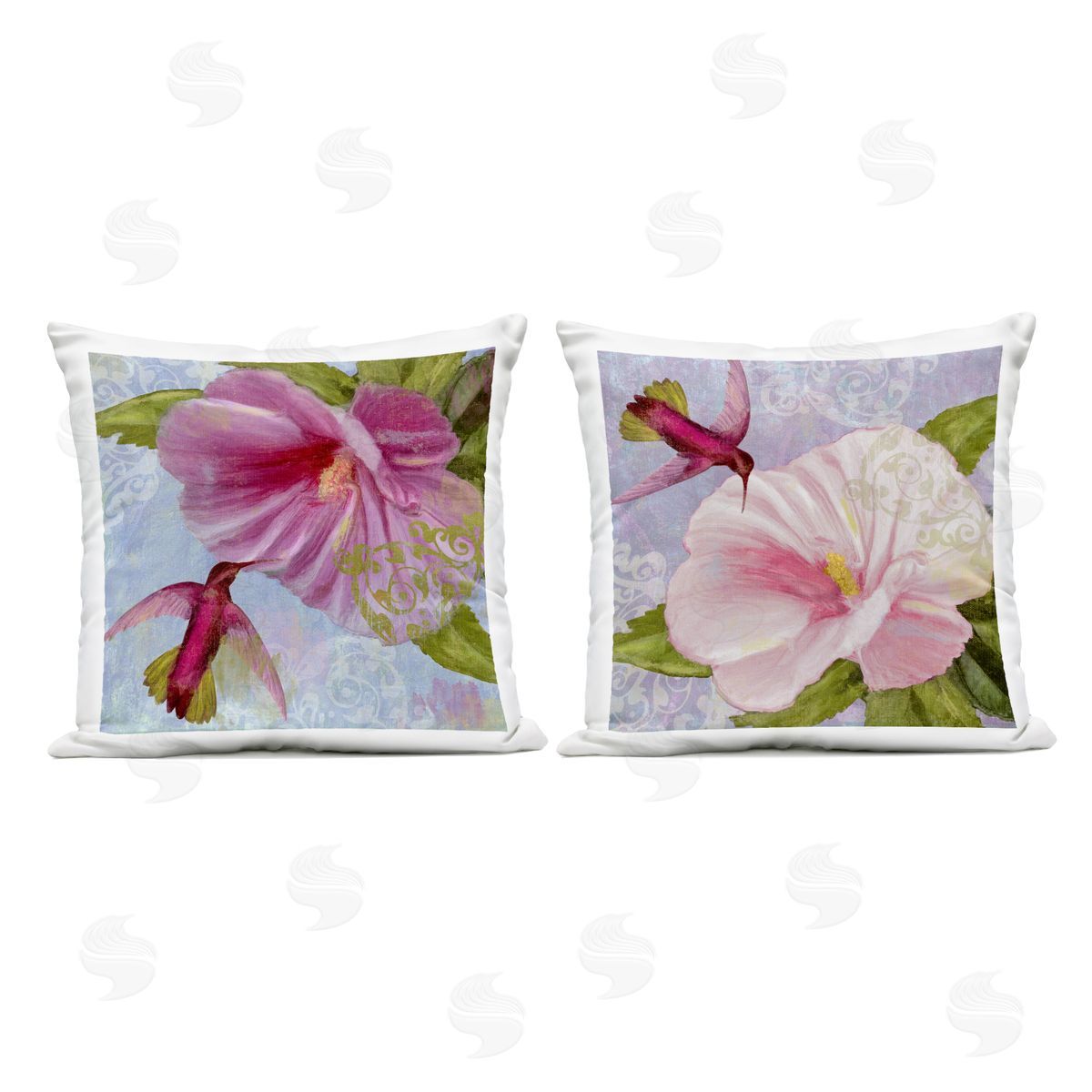 Sasha Hummingbirds & Poppy Bulbs Outdoor Quick-Dry Polyester Printed Throw Pillow