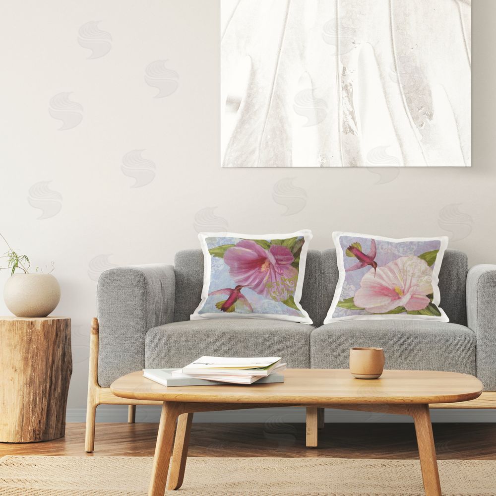 Sasha Hummingbirds & Poppy Bulbs Printed Plush Polyester Throw Pillow On Chair