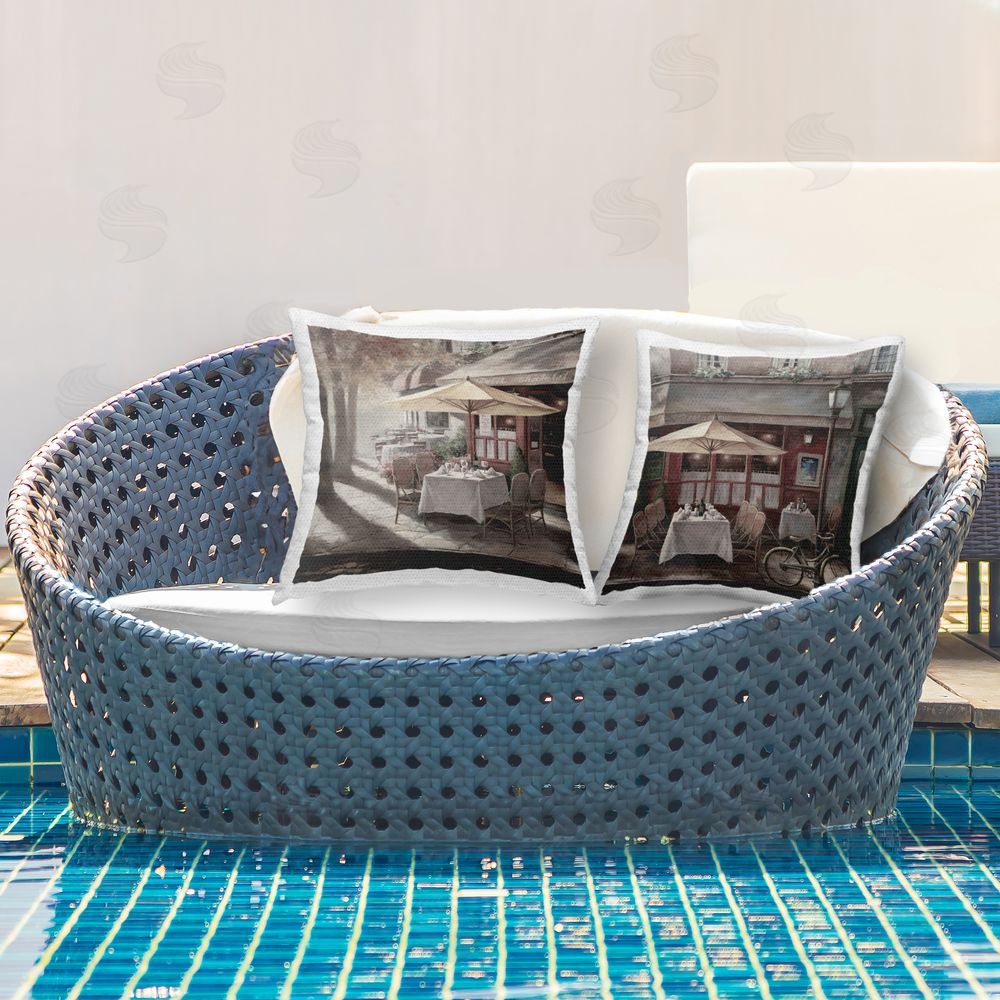 T.C. Chiu City Restaurant Sidewalk Seating Outdoor Quick-Dry Polyester Printed Throw Pillow in Back Yard