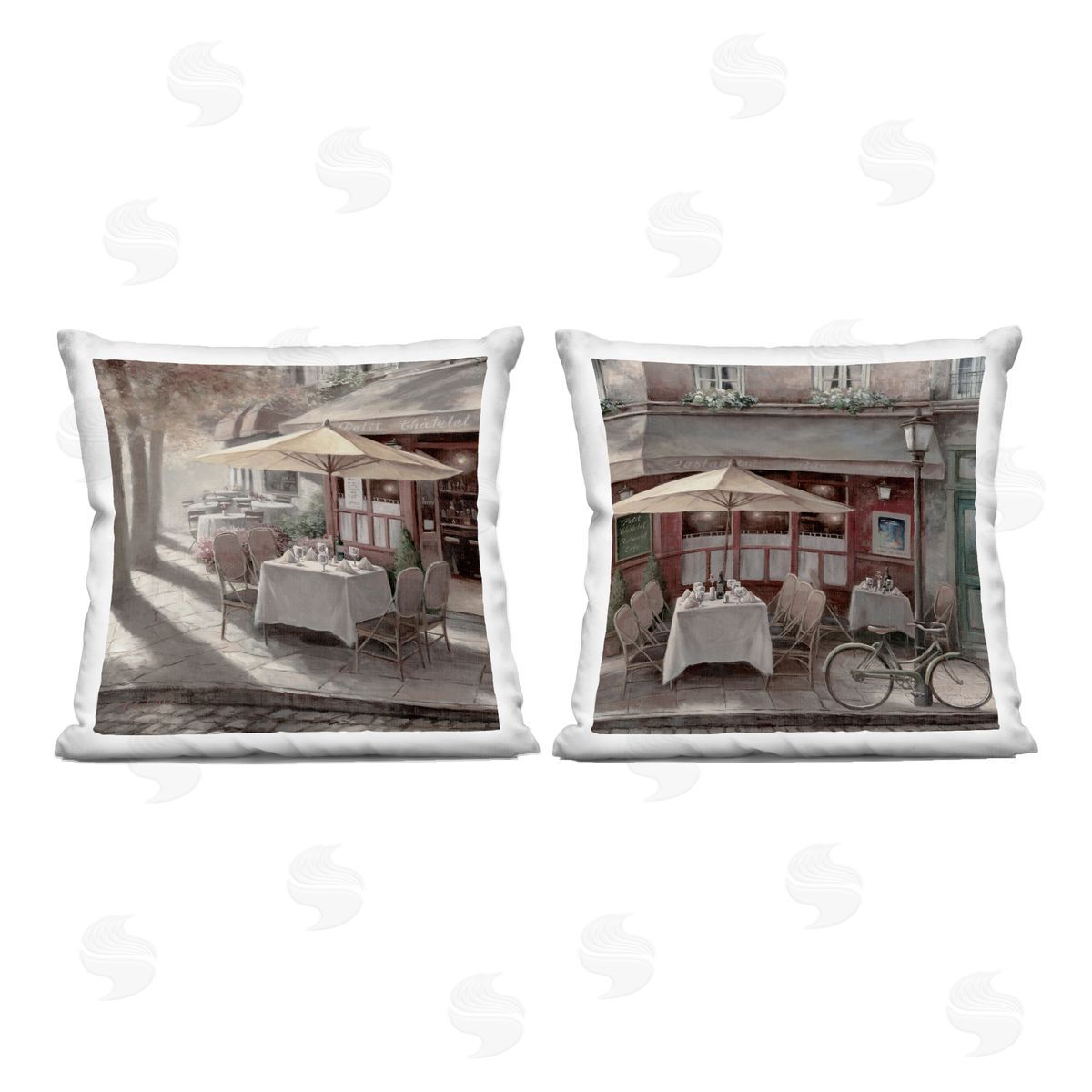T.C. Chiu City Restaurant Sidewalk Seating Printed Plush Polyester Throw Pillow