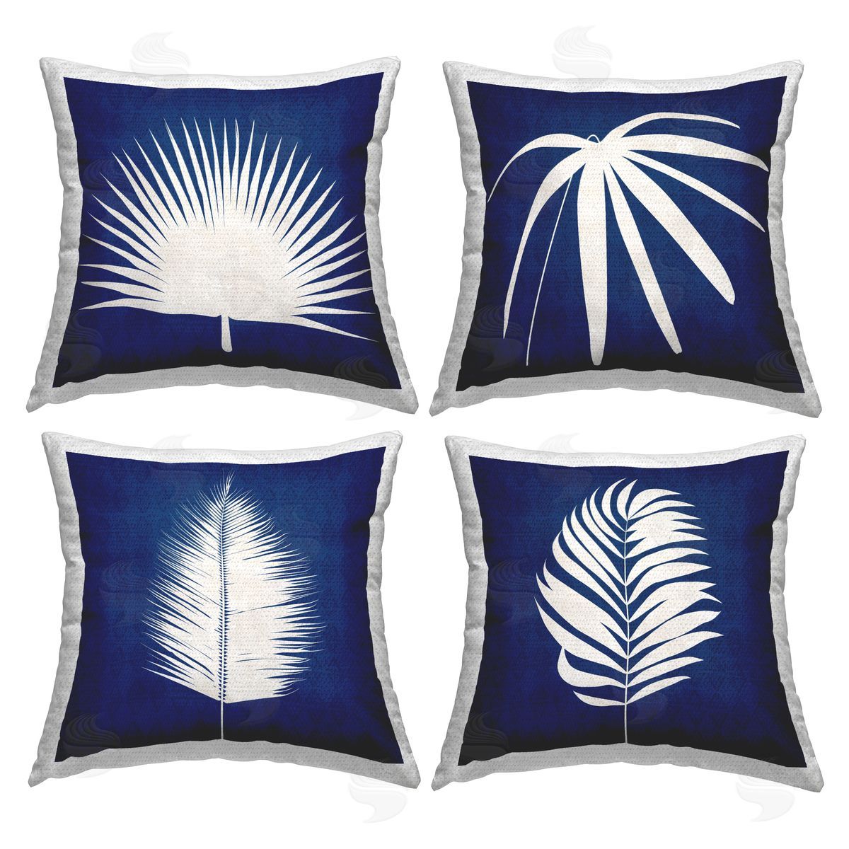 Bold Blue White Modern Botanical Leaf Shapes Outdoor Printed Pillow, Home Decor by Susan Jill