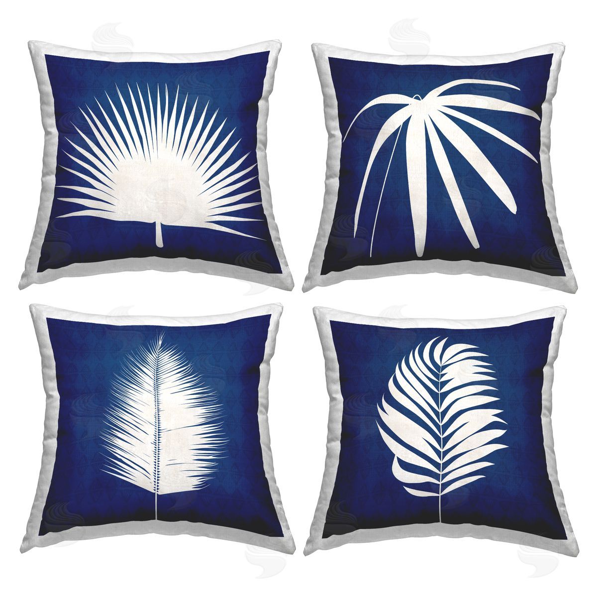 Bold Blue White Modern Botanical Leaf Shapes Decorative Printed Pillow, Home Decor by Susan Jill