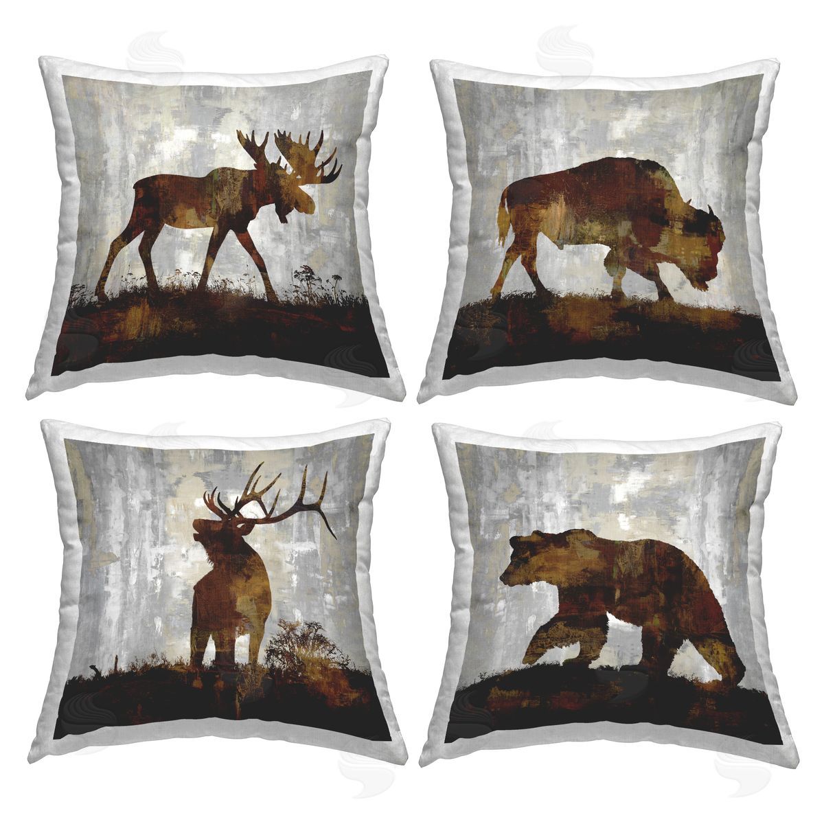 Rustic Forest Animals Brown Silhouette Shapes Decorative Printed Pillow, Home Decor by Carl Colburn