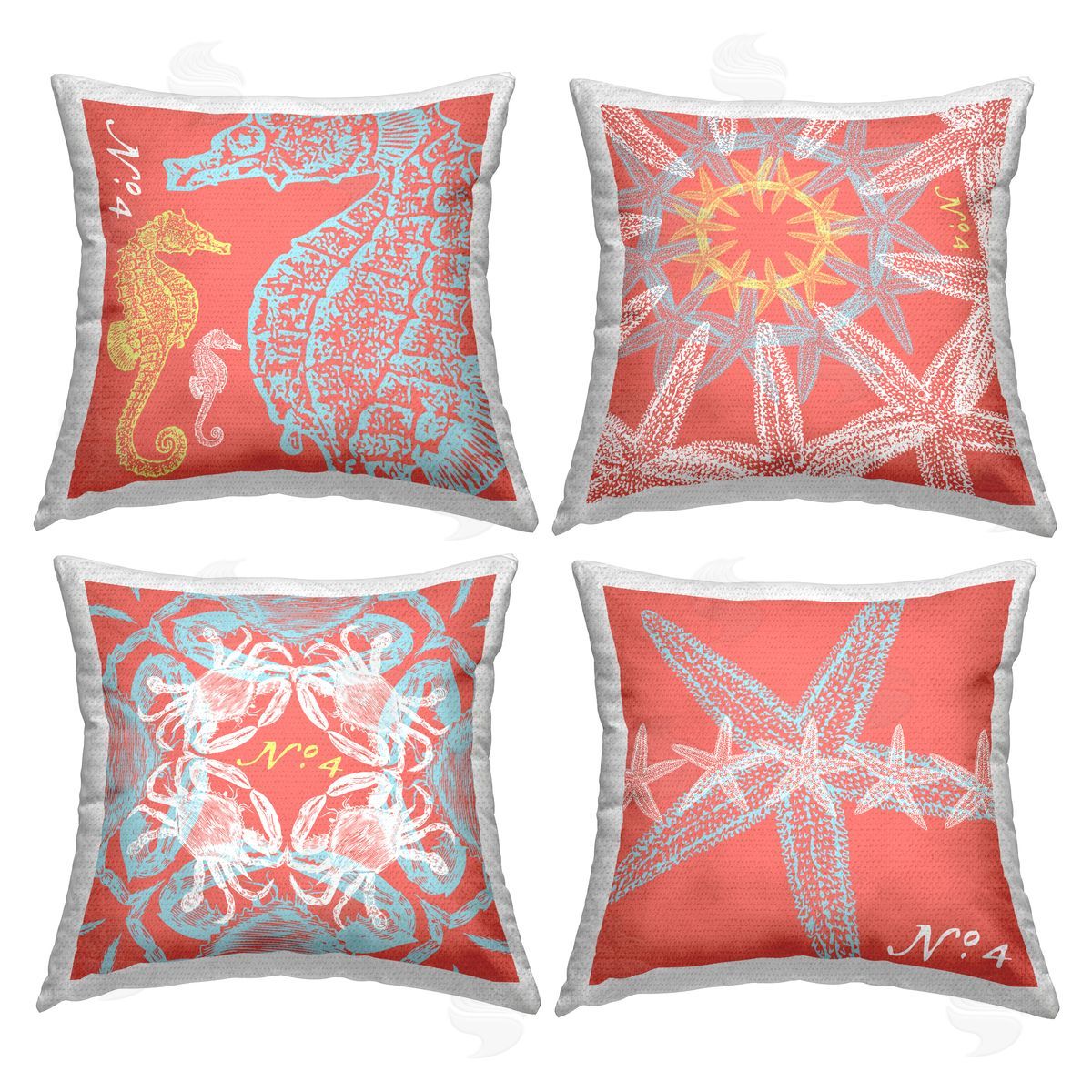 Vivid Sea Life Nautical Pattern Outdoor Printed Pillow, Home Decor by Geoff Tygert