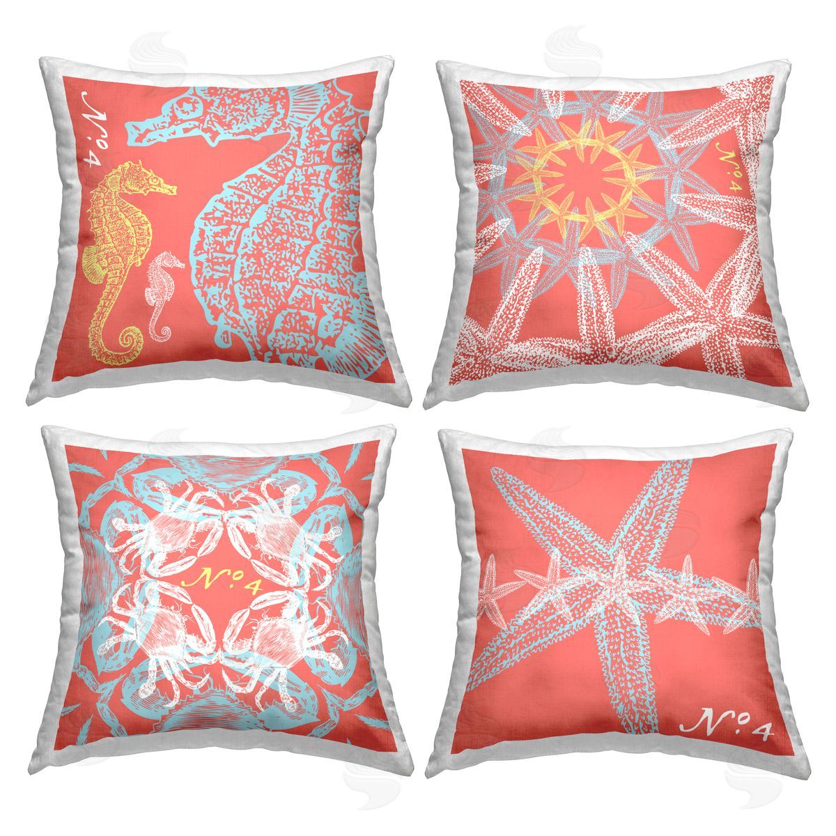Vivid Sea Life Nautical Pattern Decorative Printed Pillow, Home Decor by Geoff Tygert