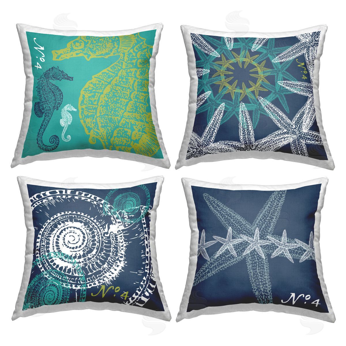 Nautical Ocean Creatures Arrangement Decorative Printed Pillow, Home Decor by Geoff Tygert