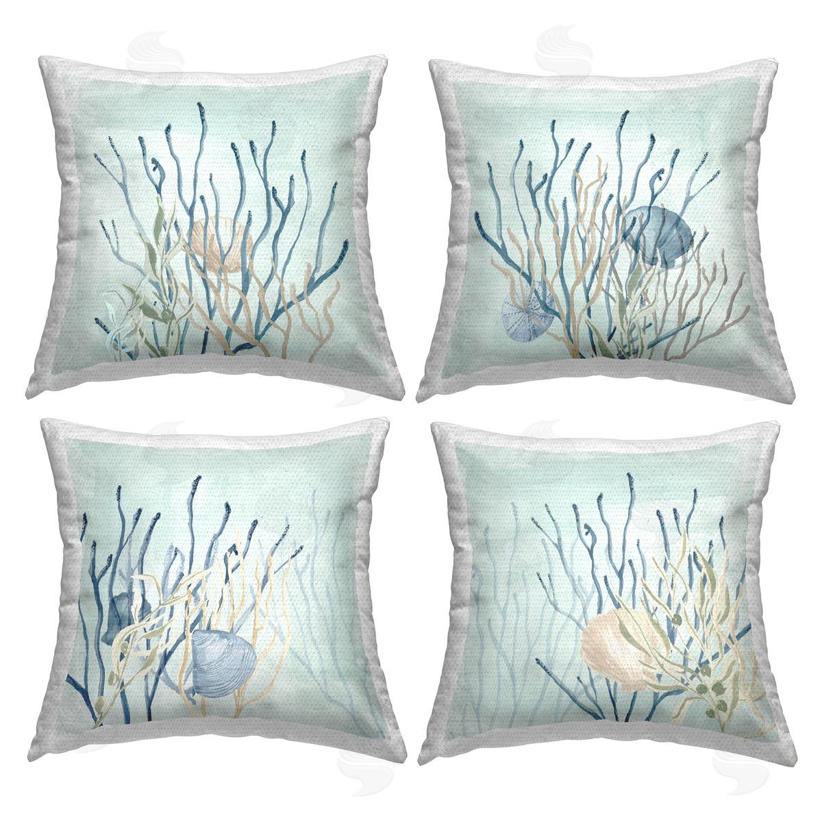 Underwater Seashell Coral Reef Outdoor Printed Pillow, Home Decor by Lucille Price