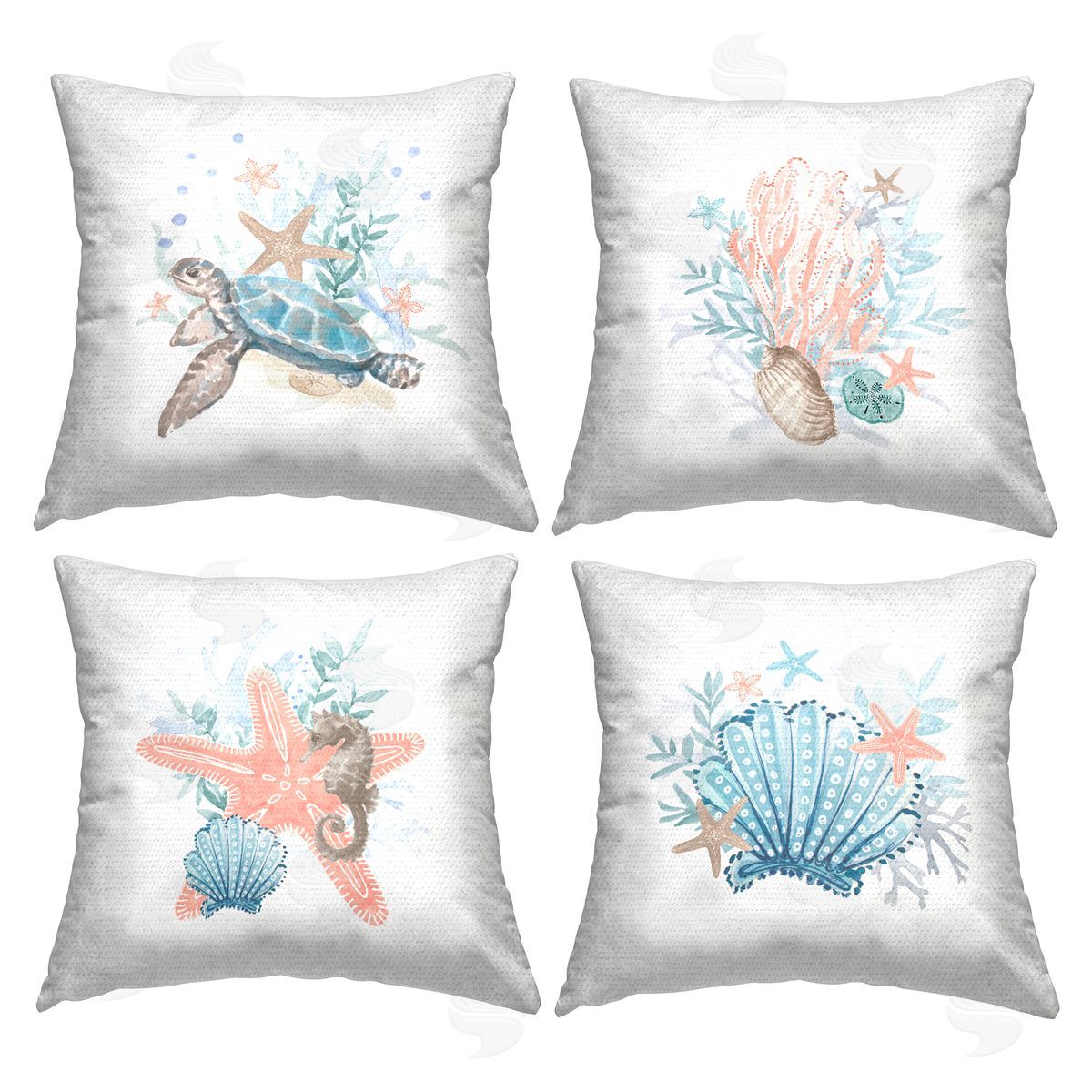Pastel Sea Life Coral Reef Outdoor Printed Pillow, Home Decor by Lanie Loreth