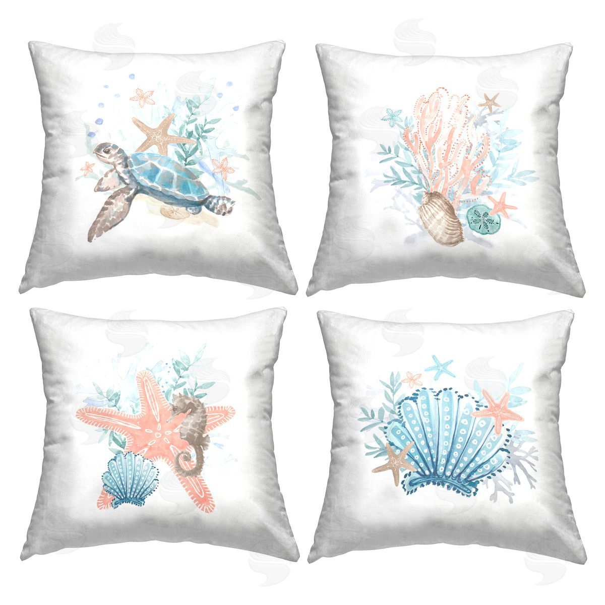Pastel Sea Life Coral Reef Decorative Printed Pillow, Home Decor by Lanie Loreth