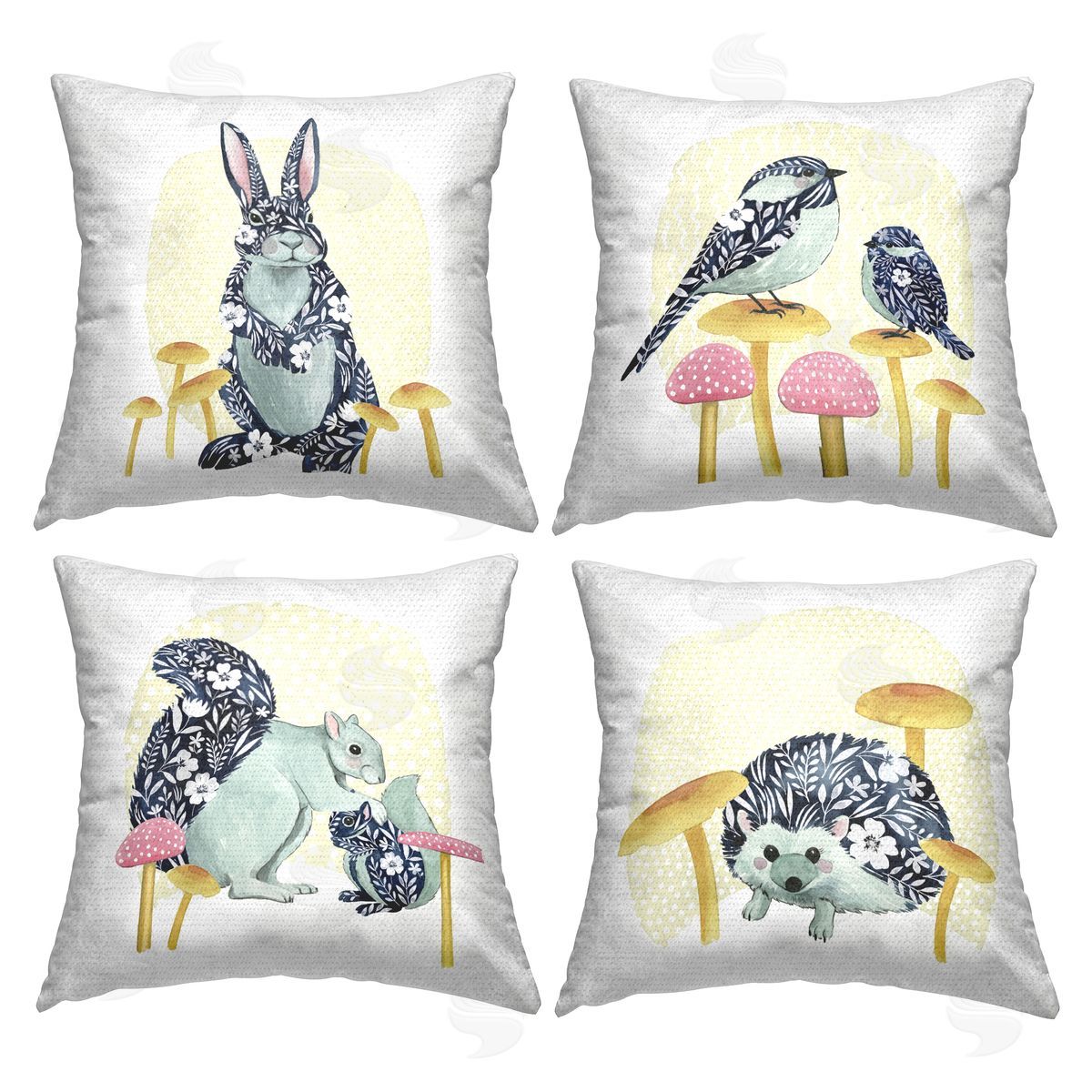 Patterned Animals on Mushrooms Outdoor Printed Pillow, Home Decor by Grace Popp