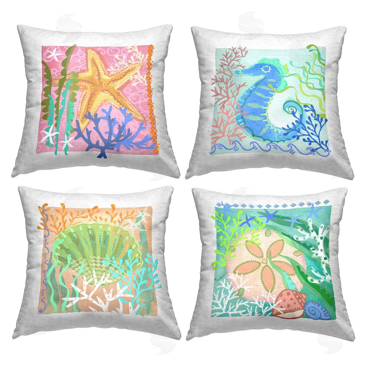 Varied Sea Life & Coral Outdoor Printed Pillow, Home Decor by Maret Hensick