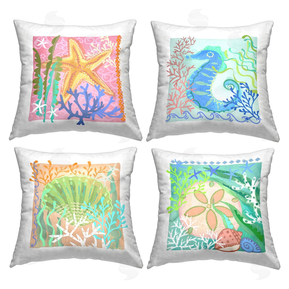 Varied Sea Life & Coral Decorative Printed Pillow, Home Decor by Maret Hensick