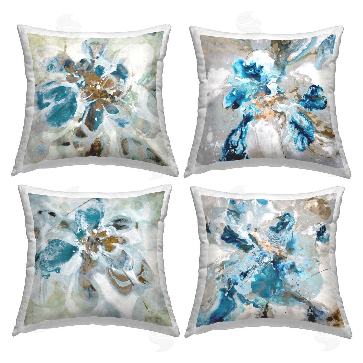 Modern Blue Floral Abstraction Decorative Printed Pillow, Home Decor by Liz Jardine