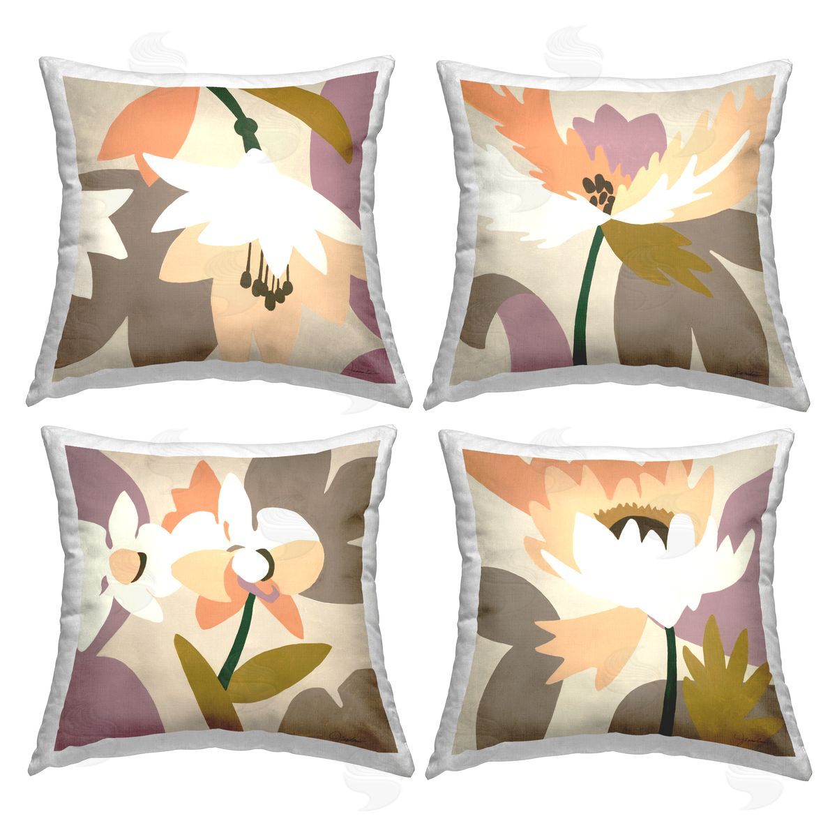 Contemporary Beige Lilies Decorative Printed Pillow, Home Decor by Liz Jardine