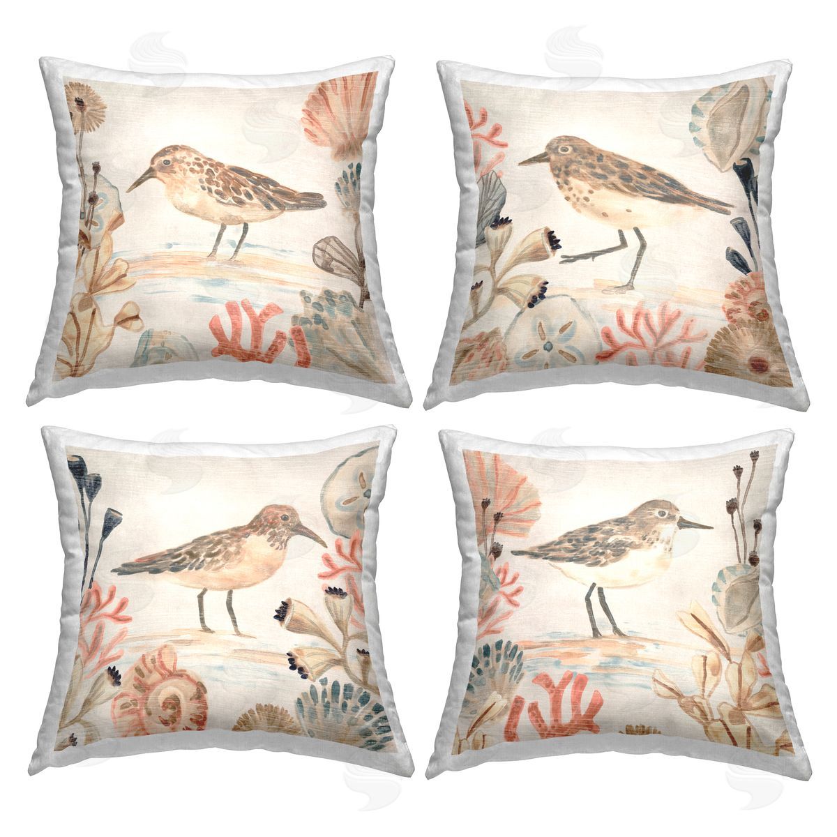 Sandpipers & Beach Coral Decorative Printed Pillow, Home Decor by June Erica Vess