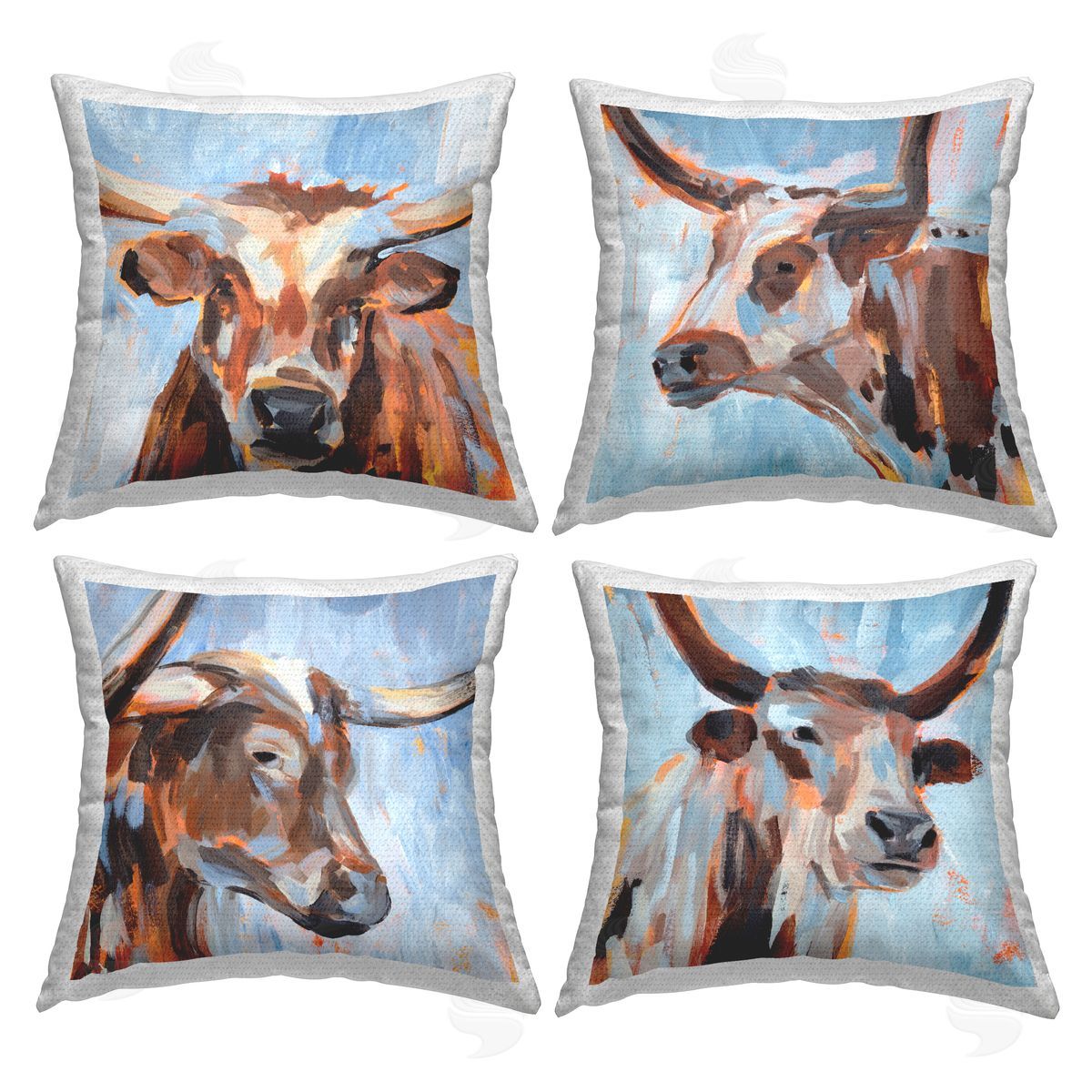 Abstract Cattle Portraits Outdoor Printed Pillow, Home Decor by Annie Warren